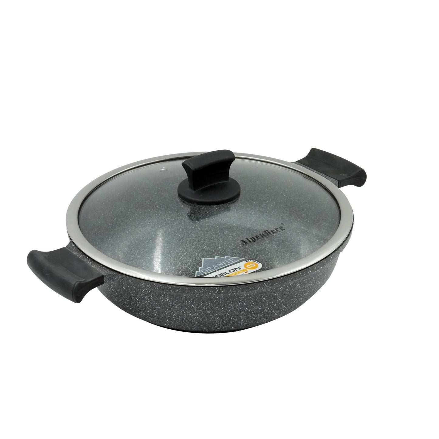 GV-264 Shallow Pot – 32cm Large Non-Stick Granite Finish with Glass Lid – Wide and Durable Cookware for Frying, Braising, and Family Meals