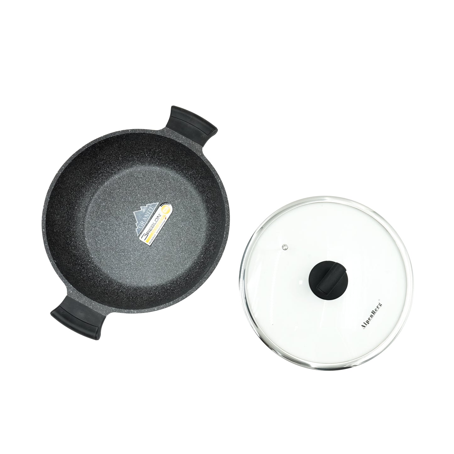 GV-263 Shallow Pot – 28cm Non-Stick Granite Finish with Glass Lid – Wide Low-Profile Cookware for Frying, Braising, and Everyday Cooking