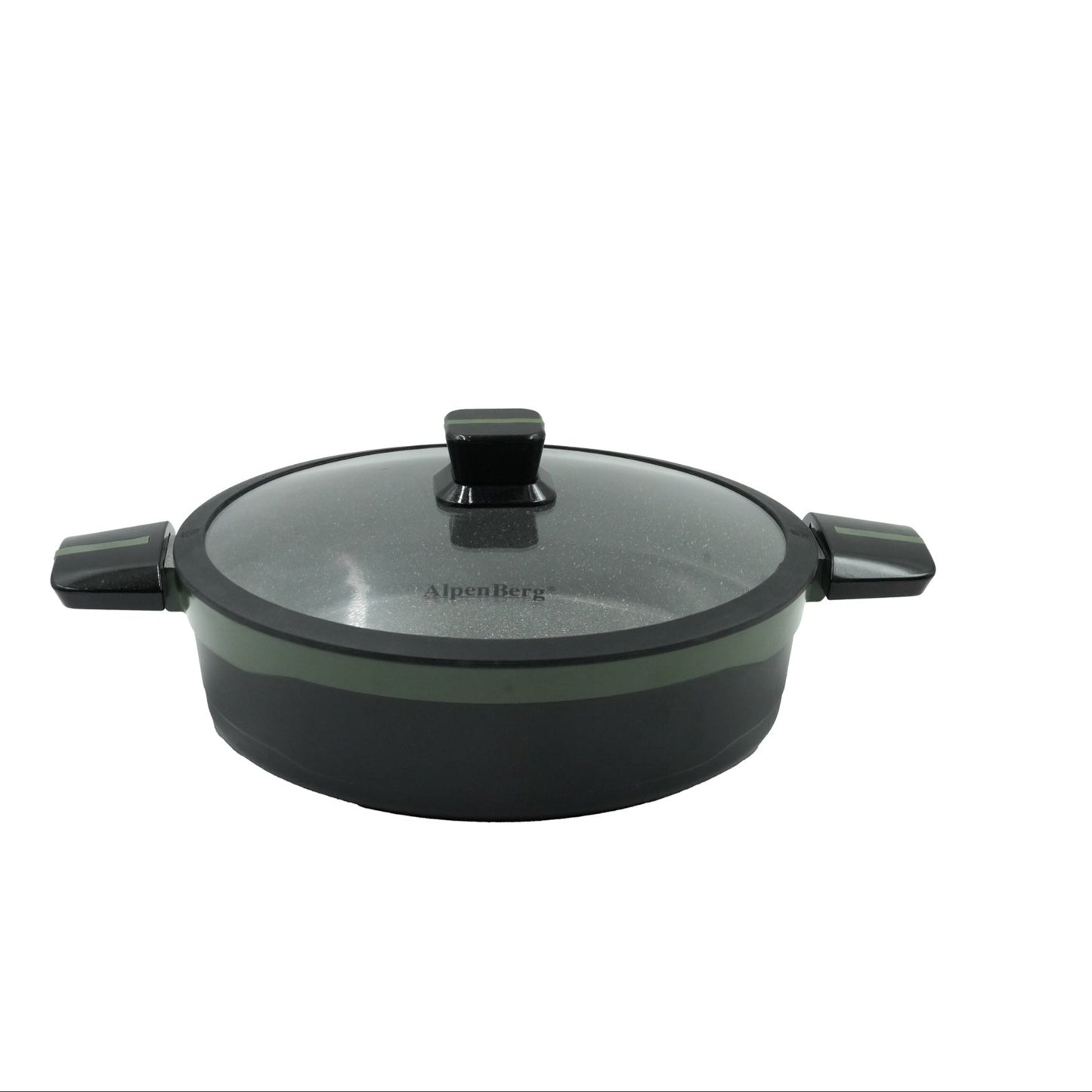 KC-79 Low Casserole – 34cm Green Granite Non-Stick Casserole with Glass Lid – Extra-Large Shallow Cookware for Family Meals and Entertaining