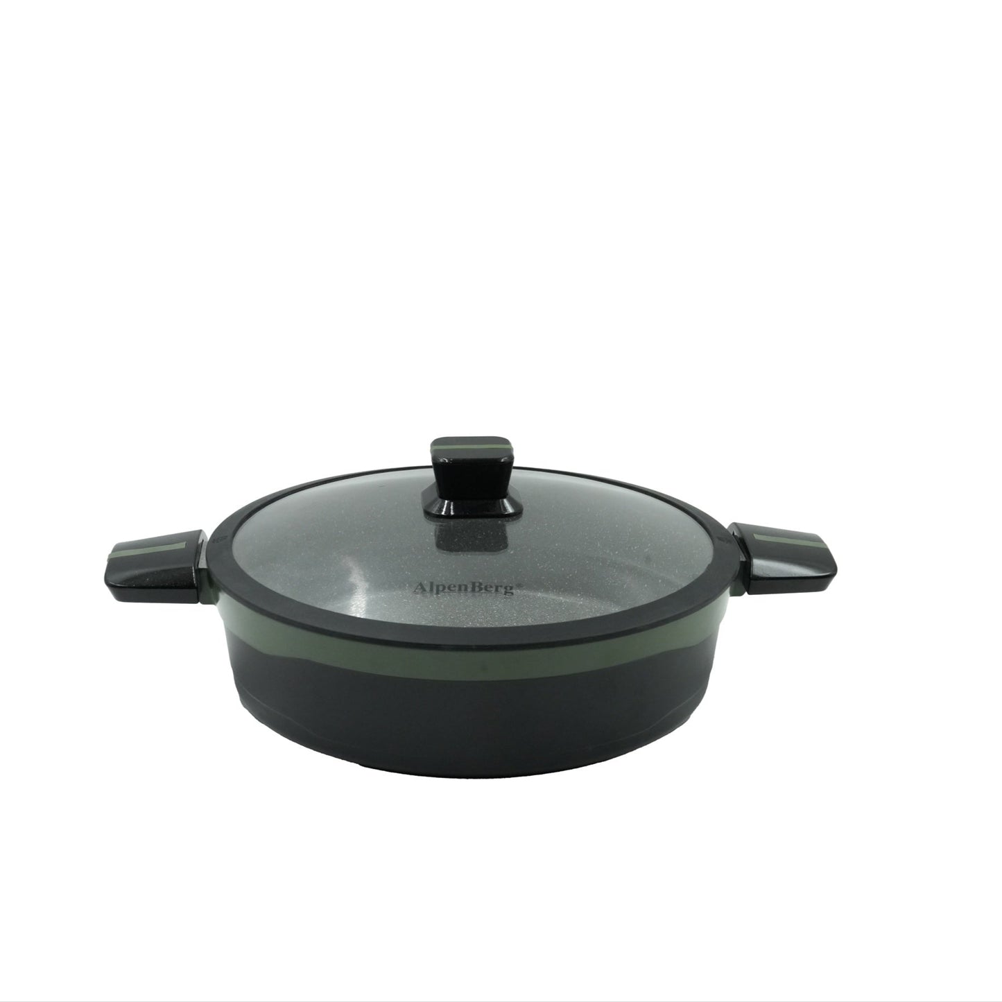 KC-63 Low Casserole – 30cm Green Granite Non-Stick Casserole with Glass Lid – Large and Durable Cookware for Family Cooking and Daily Use