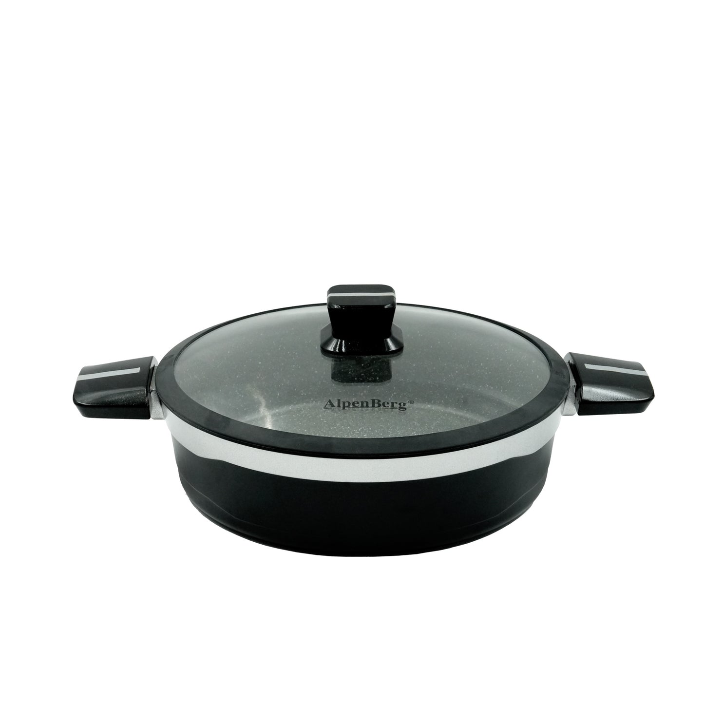 KC-42 Low Casserole – 28cm Silver Line Non-Stick Casserole with Glass Lid – Wide and Durable Granite Cookware for Daily Cooking and Family Meals