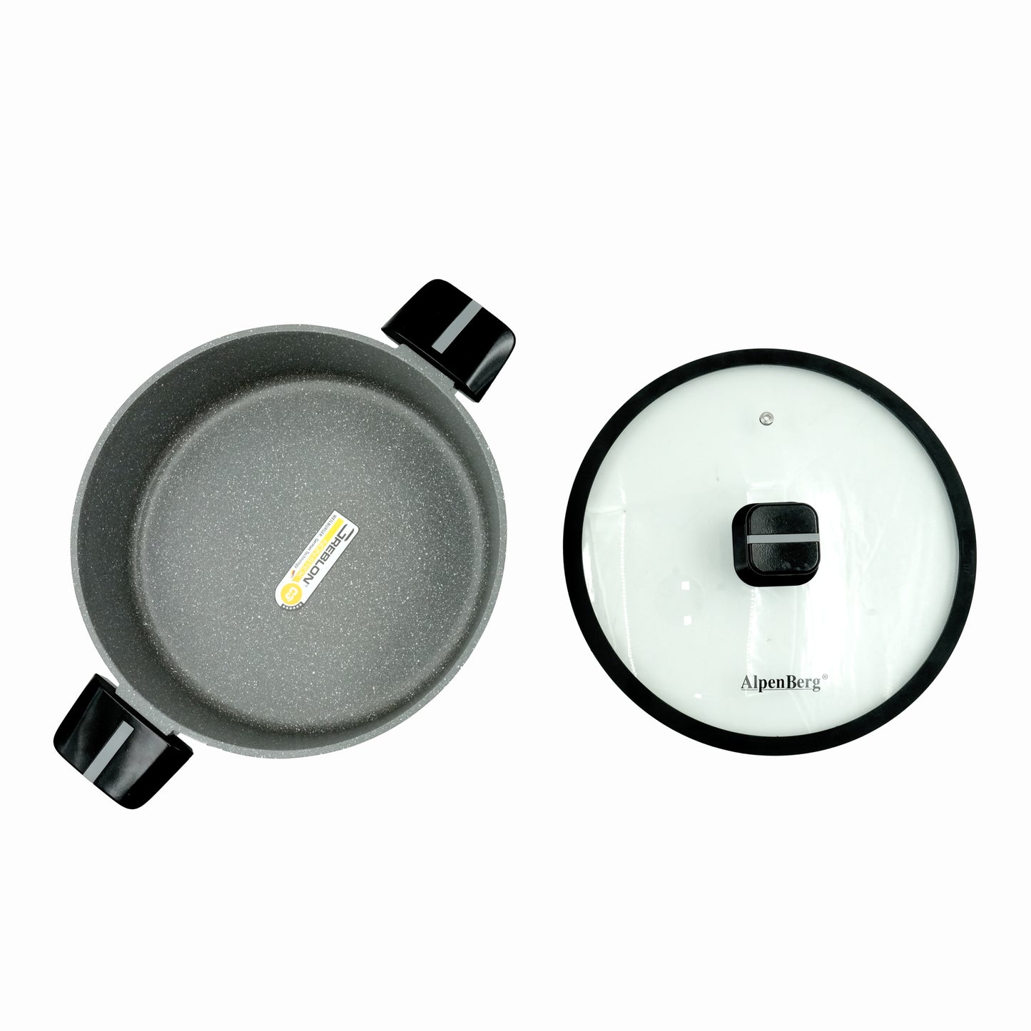 KC-42 Low Casserole – 28cm Silver Line Non-Stick Casserole with Glass Lid – Wide and Durable Granite Cookware for Daily Cooking and Family Meals