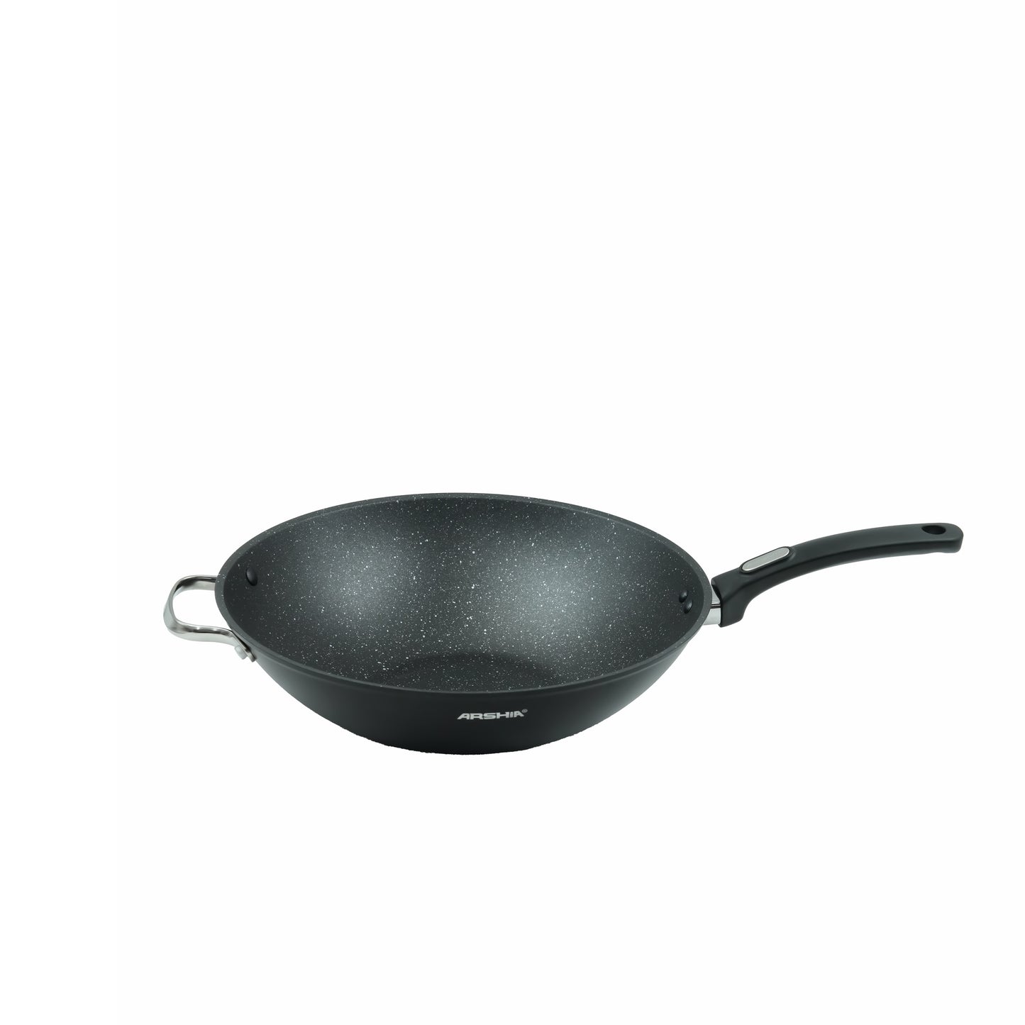 CO112-3231 Forged Wok Pan 32cm – Large Non-Stick Black Granite Finish Aluminum Wok with Ergonomic Handle for Stir-Fry and Family Cooking