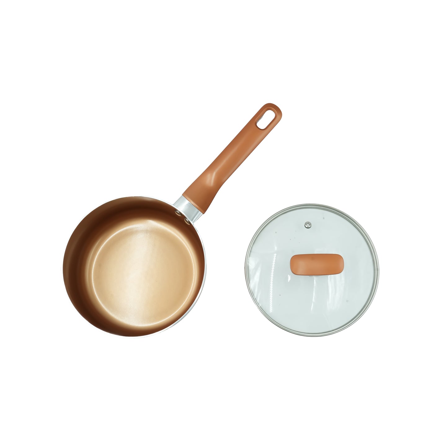 ADS Non-Stick Sauce Pan with Lid – Copper Finish Aluminum Cookware with Ergonomic Handle