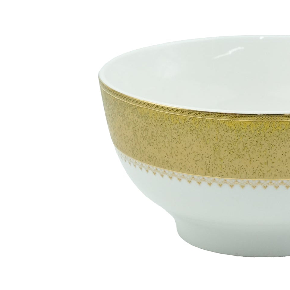 MK-382 Ceramic Bowl – 14cm Diameter – Elegant Gold Rim Design for Sophisticated Dining