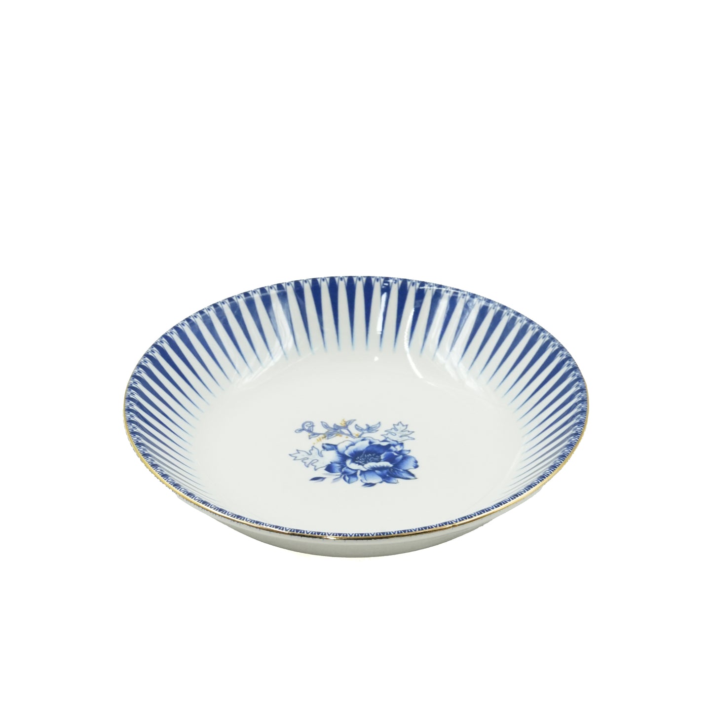 85326 Glore Ceramic Soup Plate – 7.5 Inches – Elegant Blue & Gold Rim Design