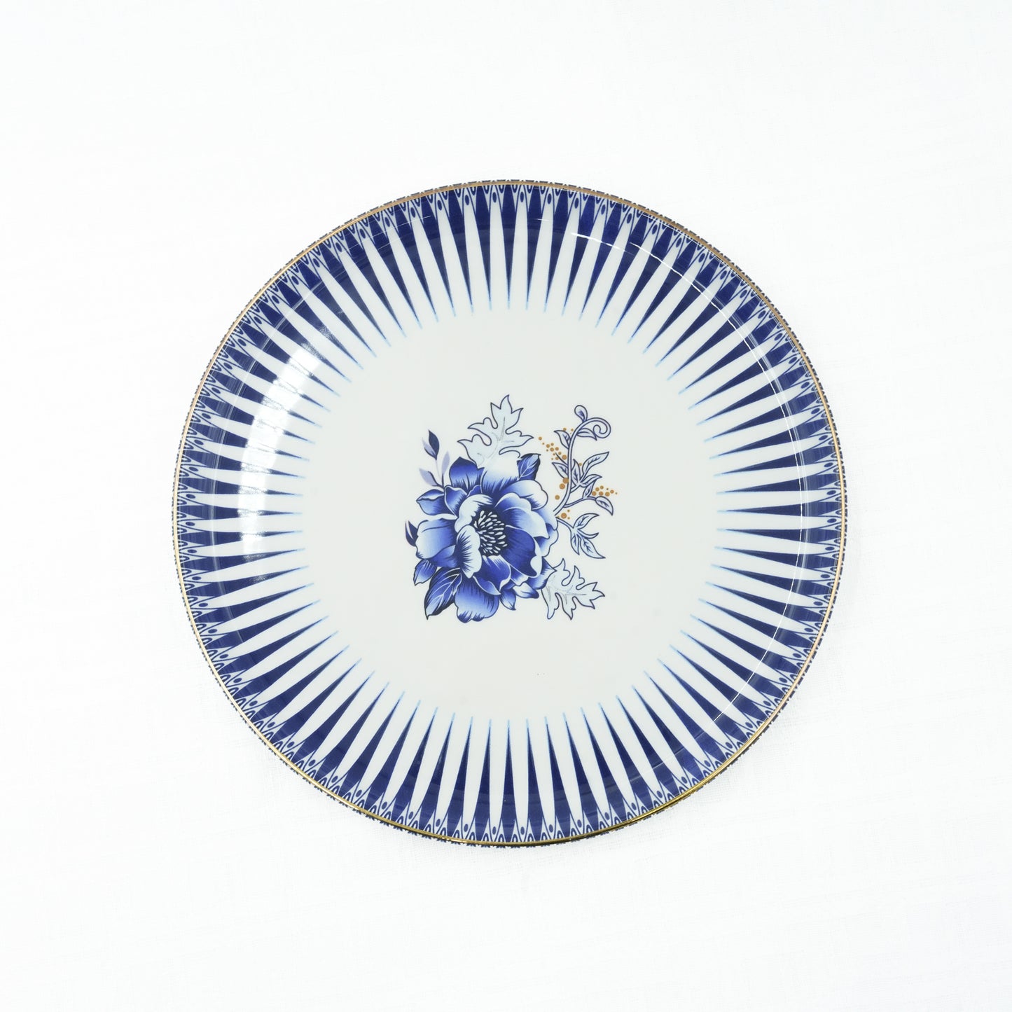 85288 Glore Ceramic Side Plate – 8 Inches – Elegant Blue & Gold Rim Design