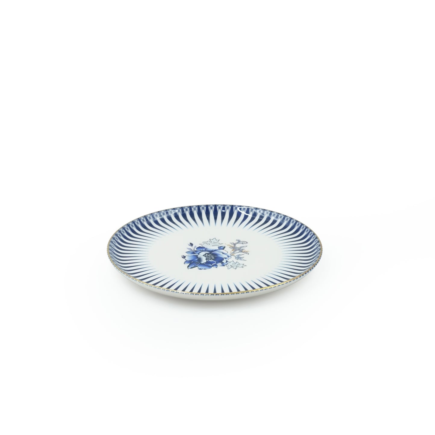 85288 Glore Ceramic Side Plate – 8 Inches – Elegant Blue & Gold Rim Design
