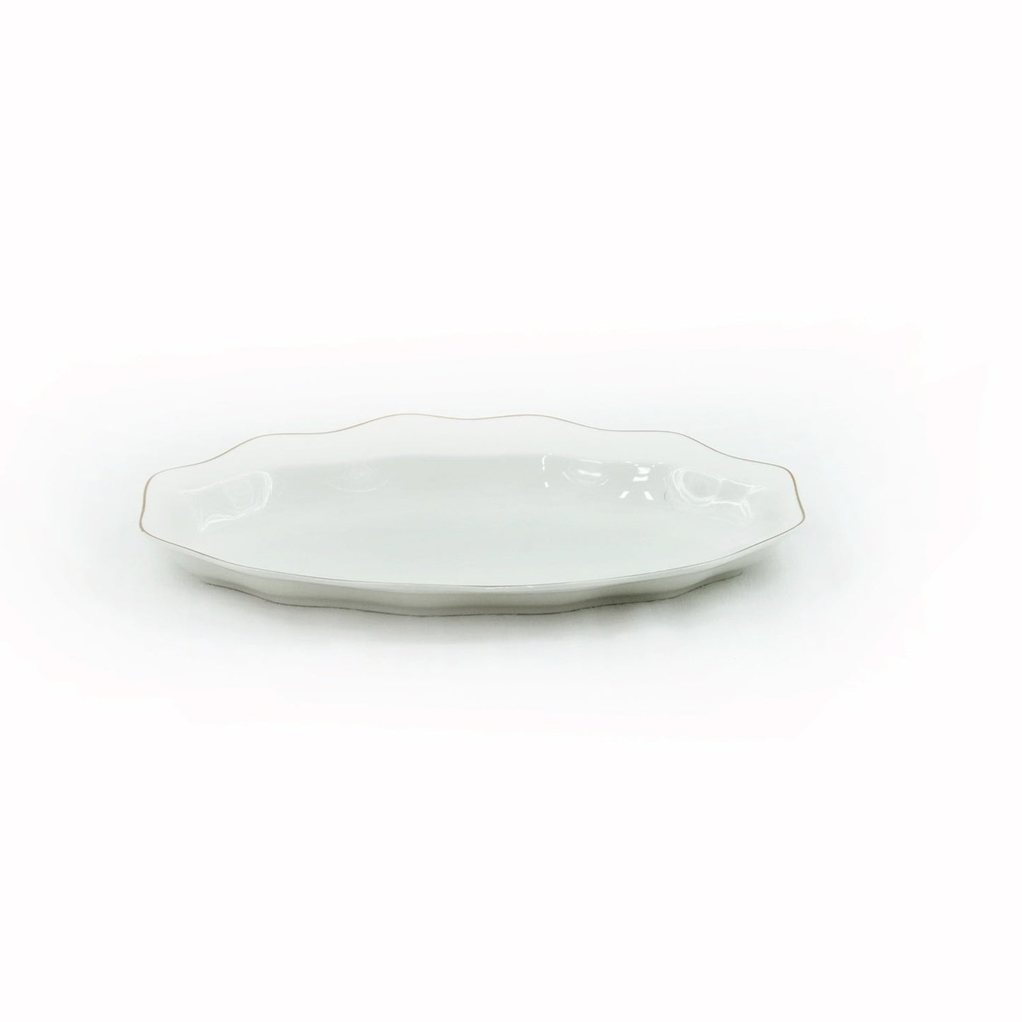 SC3852 Oval Plate with Gold Line – 12 Inches – Elegant White Porcelain with Gold Rim Design