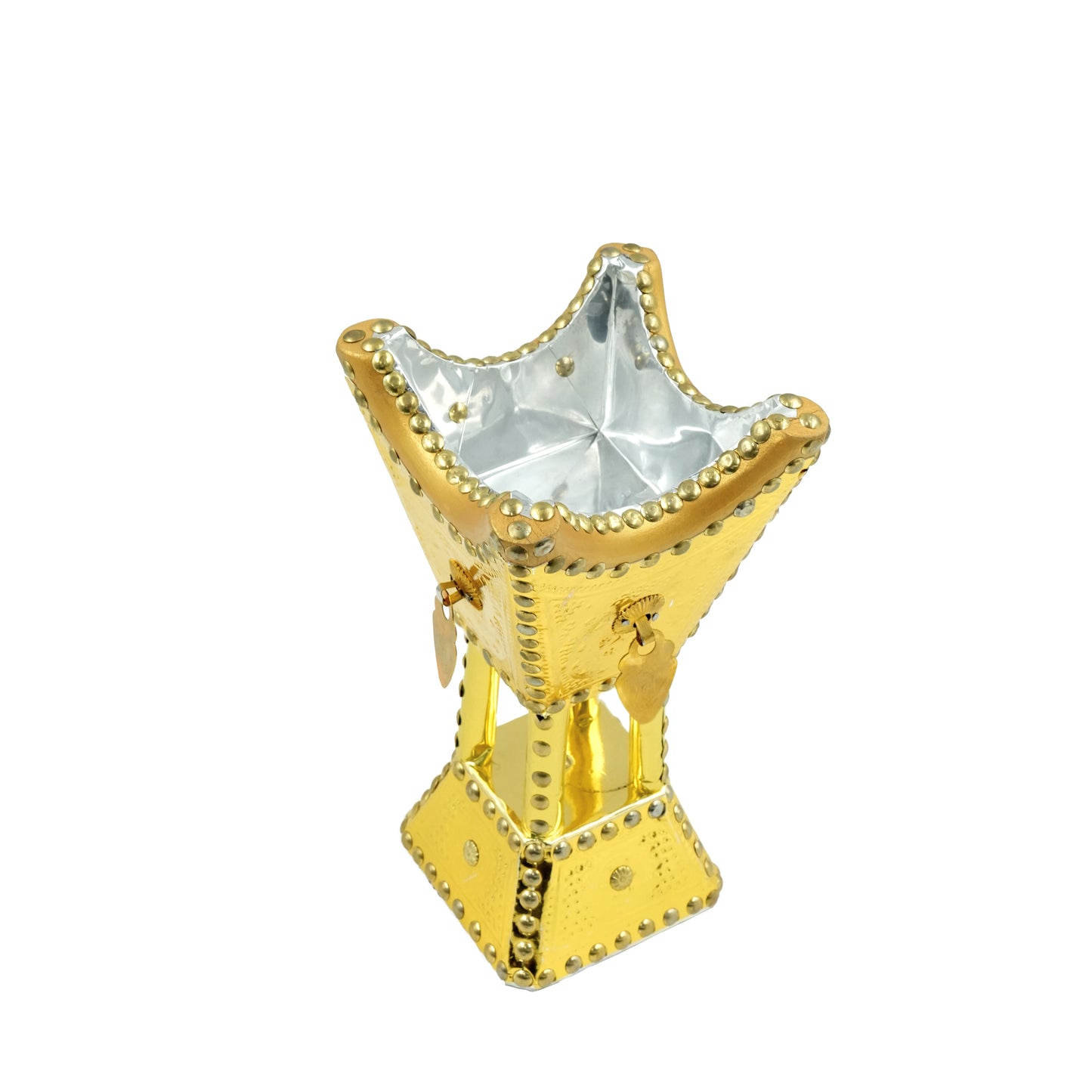 3151 Wooden Burner – 8 Inches – Traditional Gold Bakhoor Holder with Decorative Accents