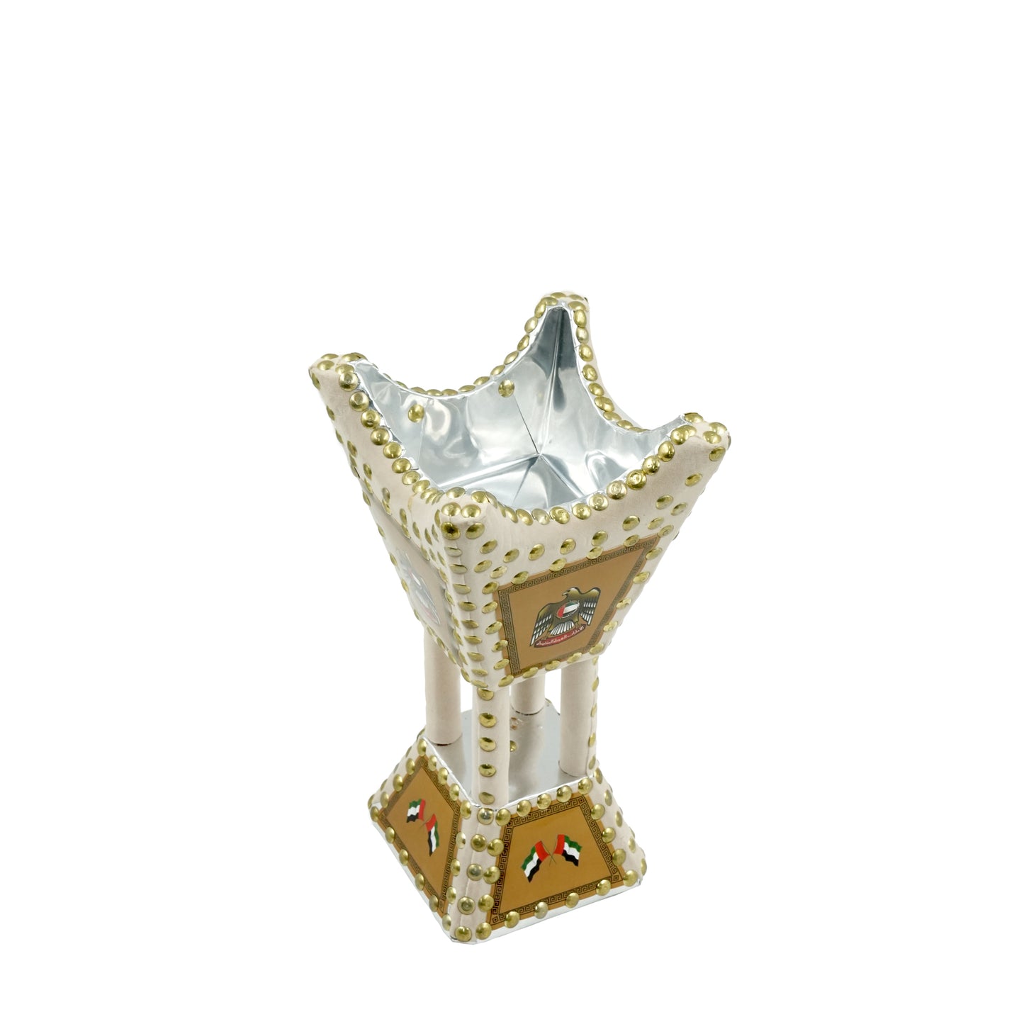 3125 Wooden Burner Beige – 10 Inches – Traditional Bakhoor Holder with Gold Stud Accents