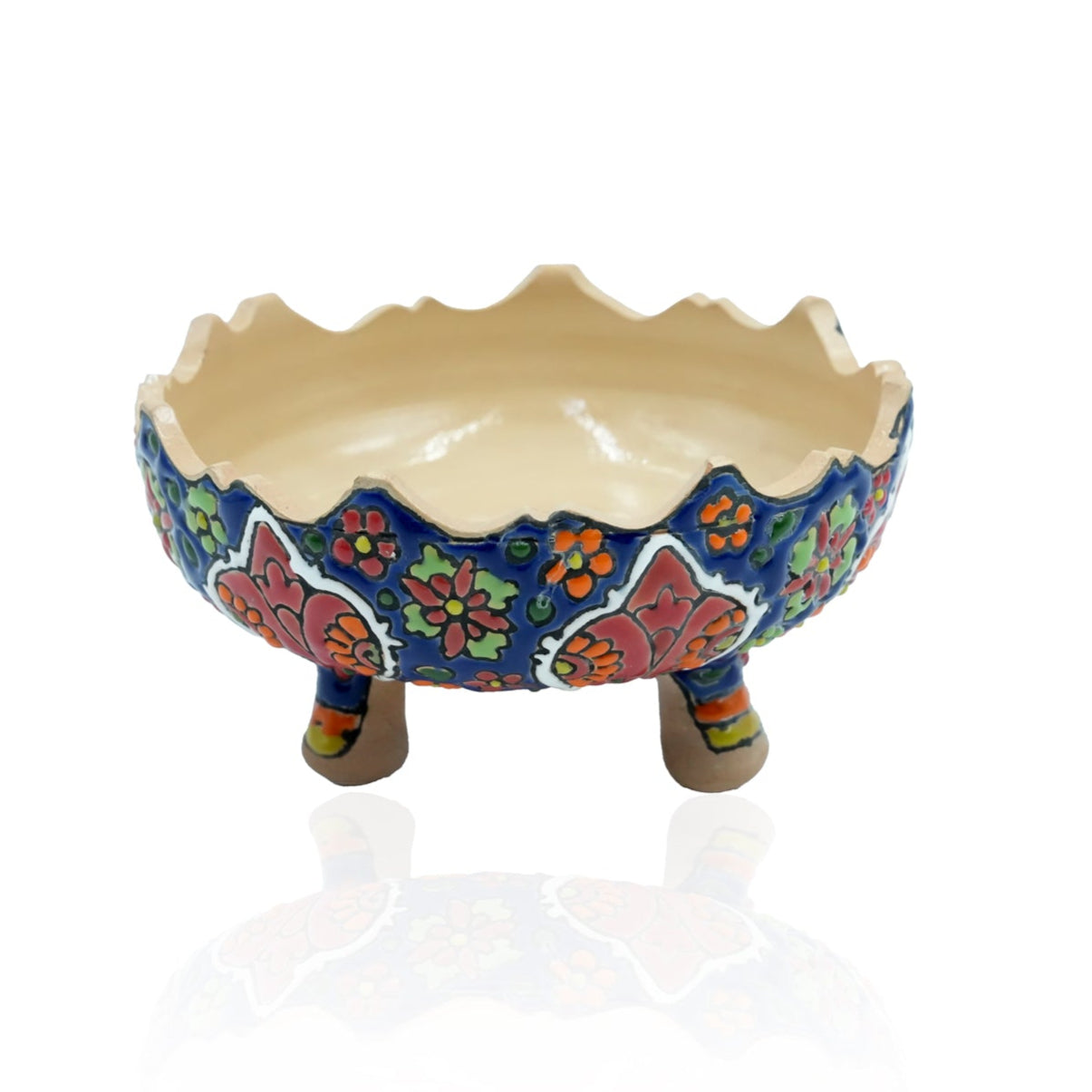 ABRW Blue Ceramic Bowl with Floral Leg Design
