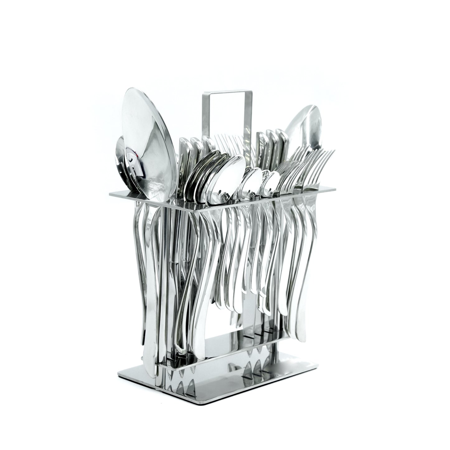 NN-181 38-Piece Cutlery Set with Stand - Silver, 18 Spoons, 12 Fork, 6 Knives & 2 Serving Spoons