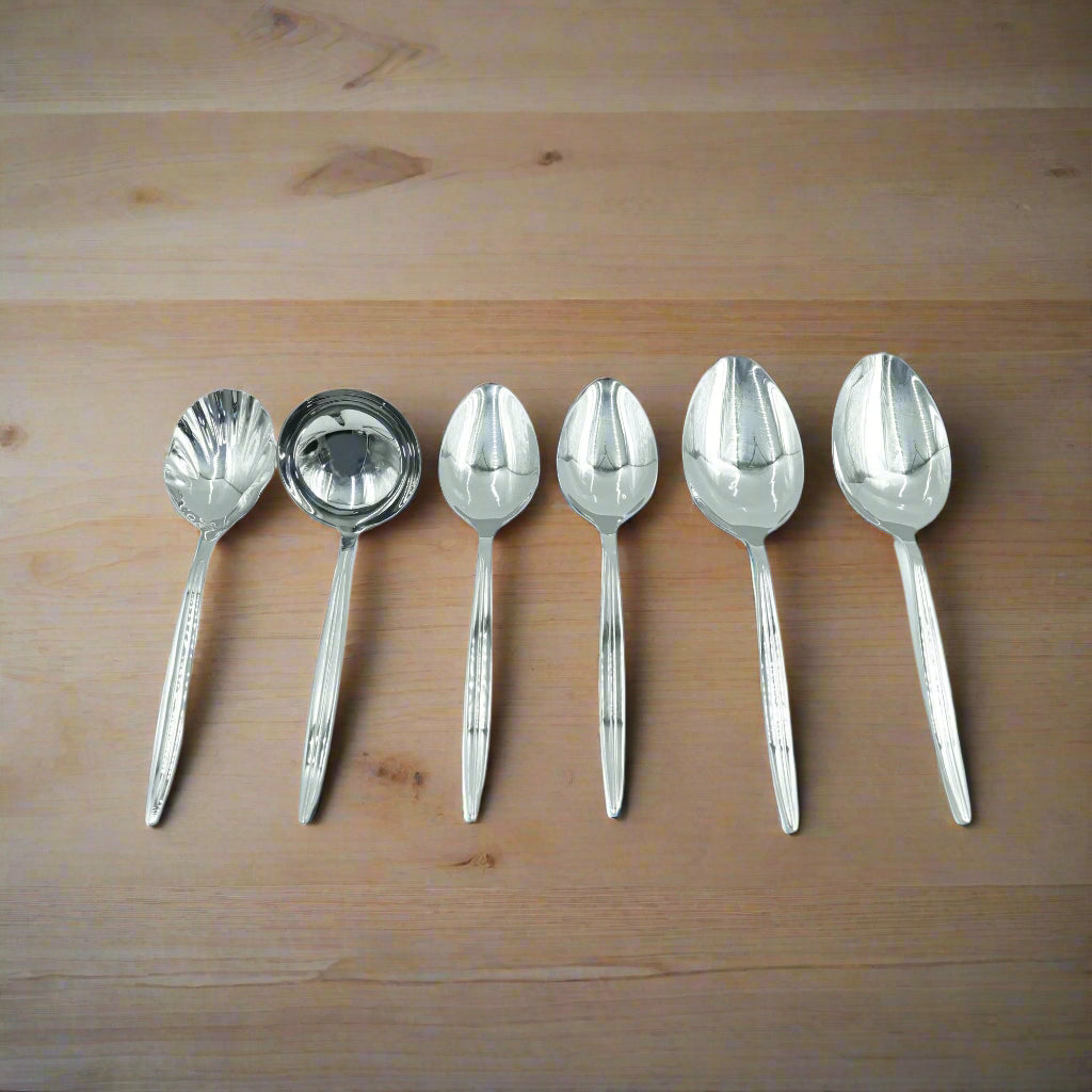 KK-148 Stainless 6-Piece Cutlery Set with Stand - Silver, Serving Spoons