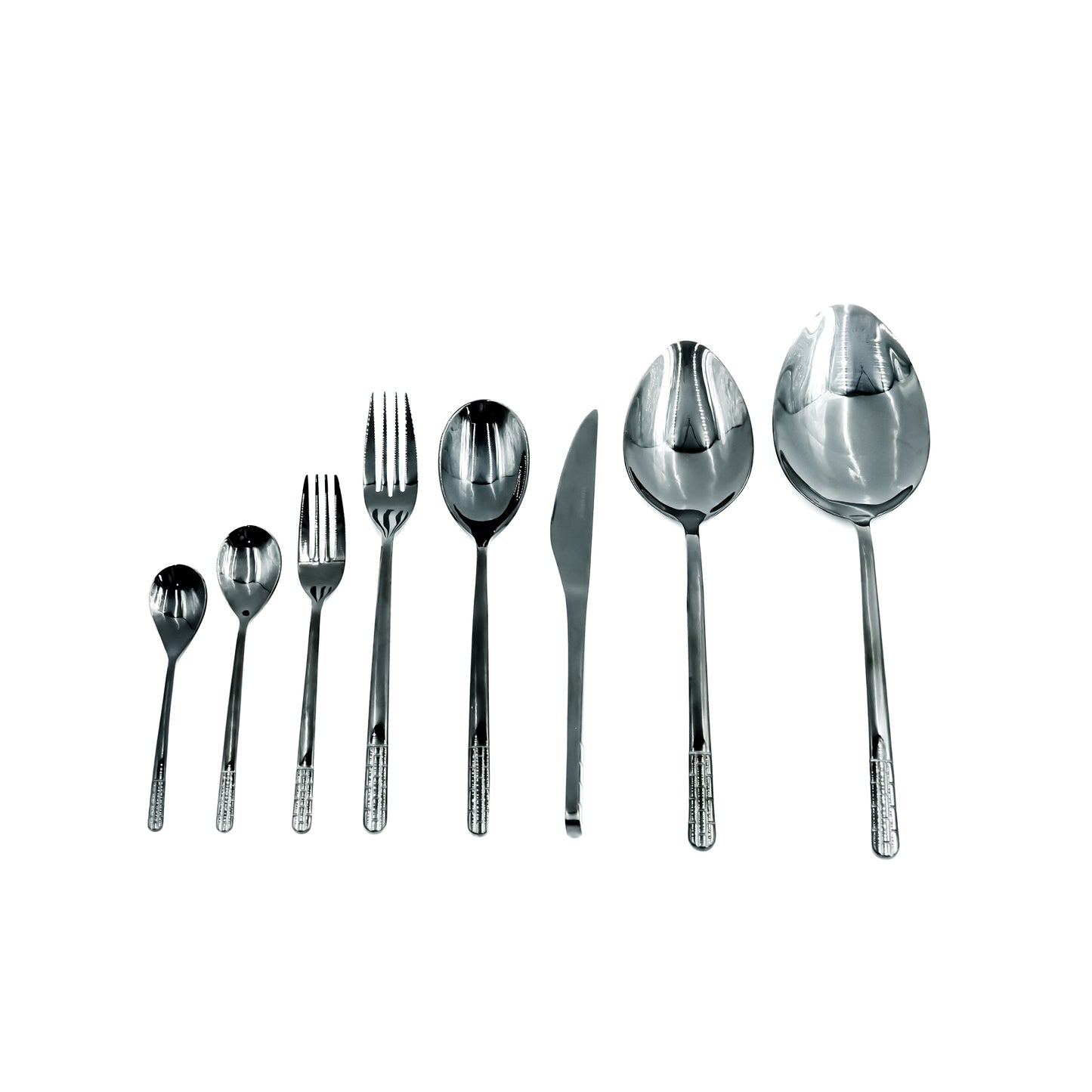 NN-173 Stainless Steel 38-Piece Cutlery Set with Stand - Black, 18 Spoons, 12 Fork, 6 Knives & 2 Serving Spoons