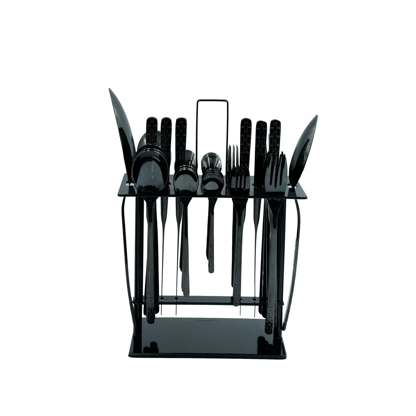 NN-173 Stainless Steel 38-Piece Cutlery Set with Stand - Black, 18 Spoons, 12 Fork, 6 Knives & 2 Serving Spoons