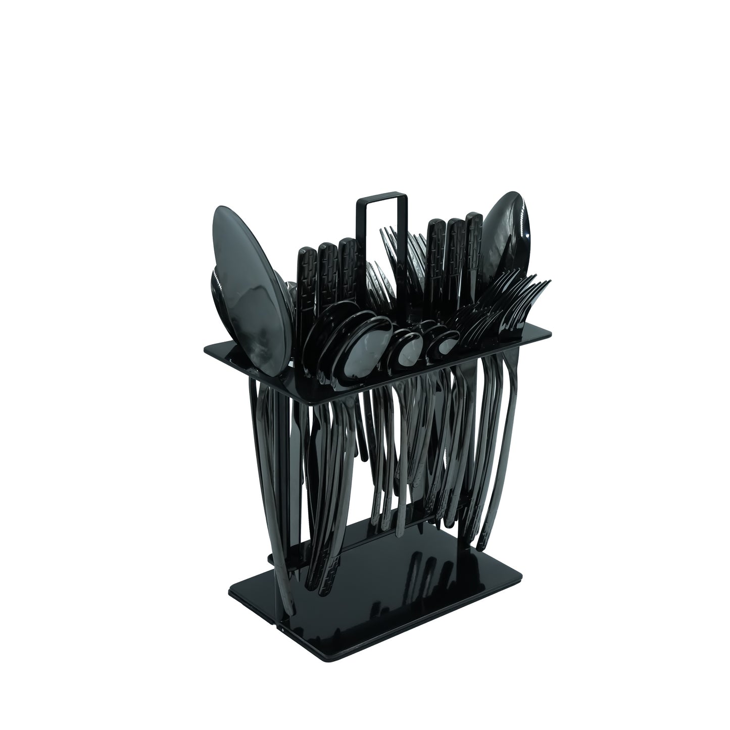 NN-173 Stainless Steel 38-Piece Cutlery Set with Stand - Black, 18 Spoons, 12 Fork, 6 Knives & 2 Serving Spoons