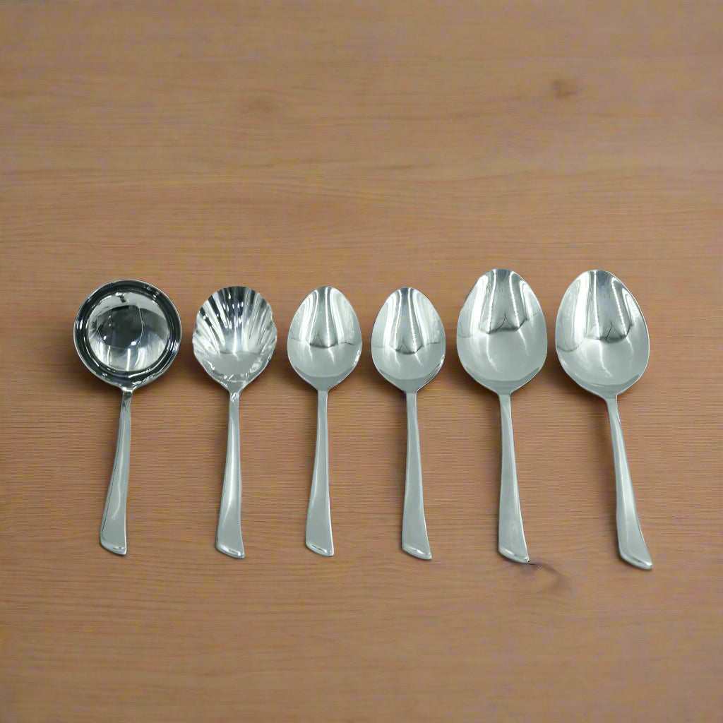 KK-181 Stainless 6-Piece Cutlery Set with Stand - Silver, Serving Spoons