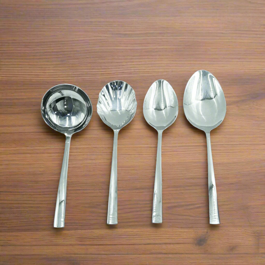 KK-100 Stainless 6-Piece Cutlery Set with Stand - Silver, Serving Spoons