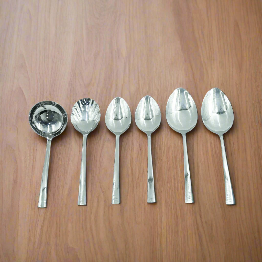 KK-100 Stainless 6-Piece Cutlery Set with Stand - Silver, Serving Spoons