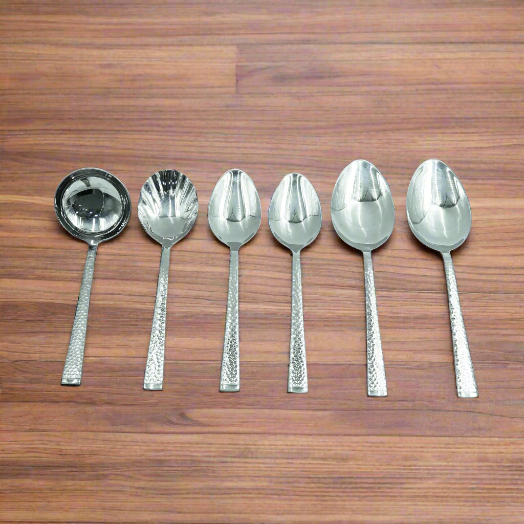 KK-116 Stainless 6-Piece Cutlery Set with Stand - Silver, Serving Spoons