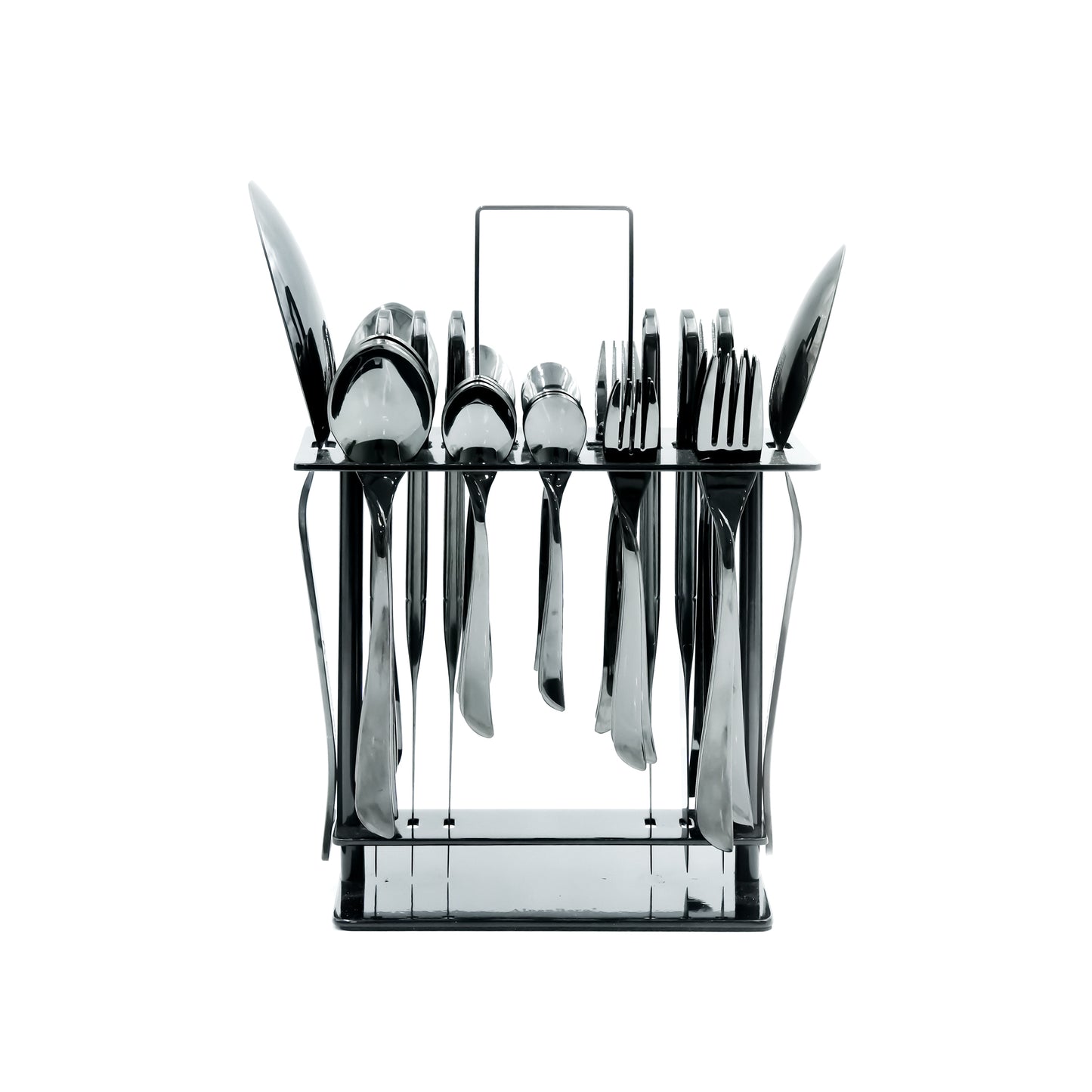 NN-182 Stainless Steel 38-Piece Cutlery Set with Stand - Black, 18 Spoons, 12 Fork, 6 Knives & 2 Serving Spoons