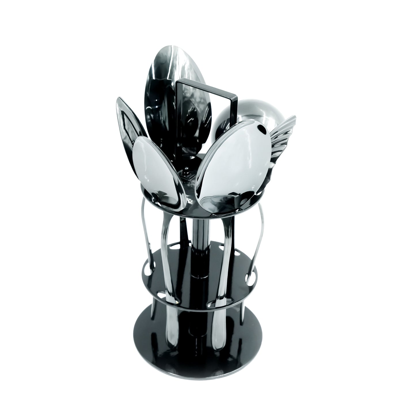 KK-180 Stainless Steel 6-Piece Serving Spoon Set with Stand – Black