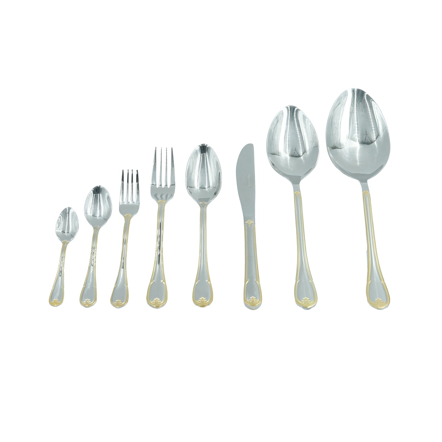 NN-166 Stainless Steel 38-Piece Cutlery Set with Stand - Silver and Gold, 18 Spoons, 12 Fork, 6 Knives & 2 Serving Spoons