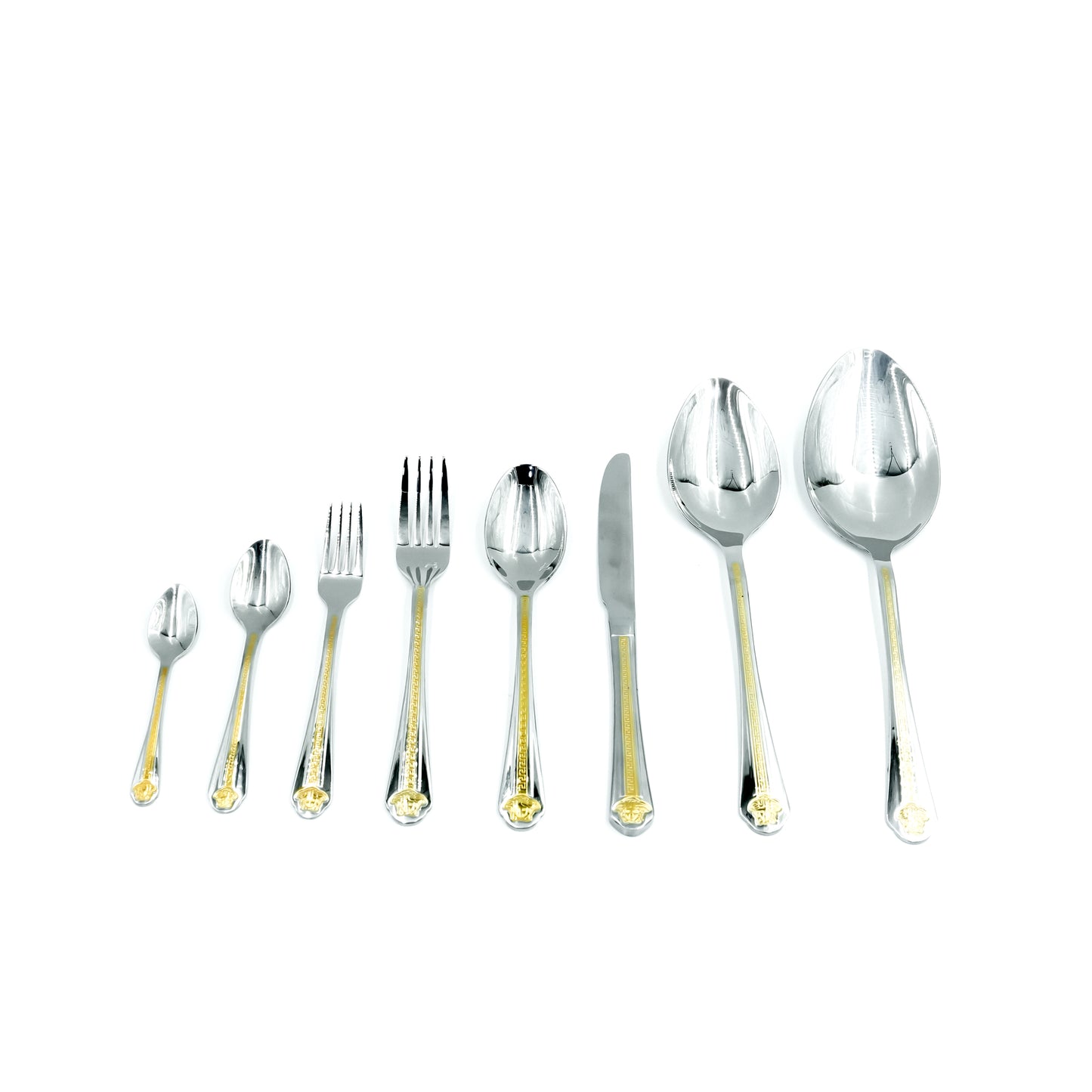 Nn-055 Stainless Steel 38-Piece Cutlery Set with Stand - Silver and Gold, 18 Spoons, 12 Fork, 6 Knives & 2 Serving Spoons