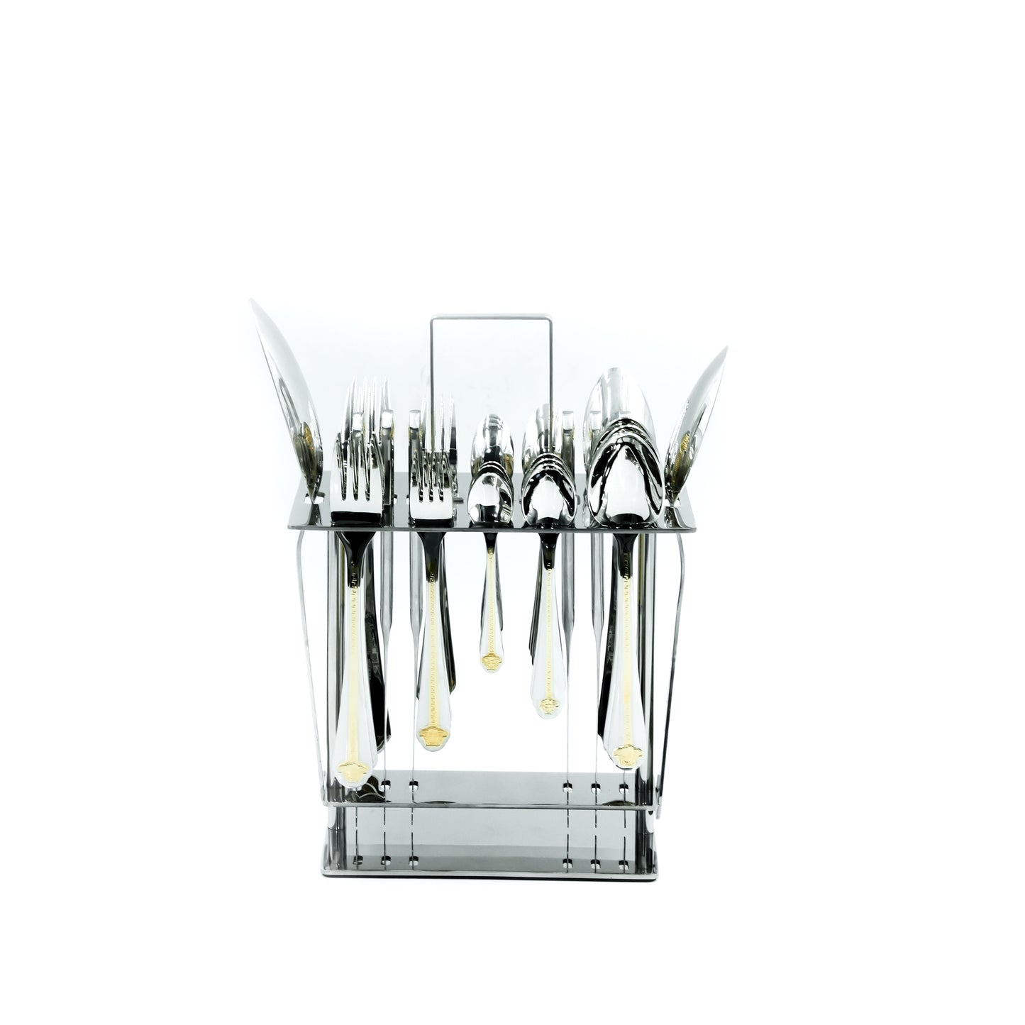 Nn-055 Stainless Steel 38-Piece Cutlery Set with Stand - Silver and Gold, 18 Spoons, 12 Fork, 6 Knives & 2 Serving Spoons