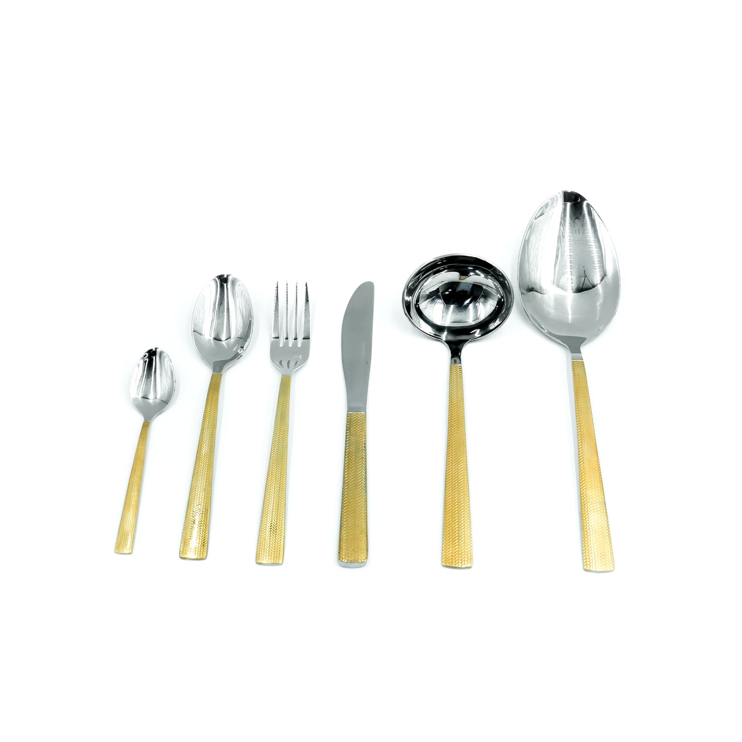 Qq-110 Stainless Steel 26-Piece Cutlery Set with Stand - Silver and Gold, 12 Spoons, 6 Fork, 6 Knives & 2 Serving Spoons