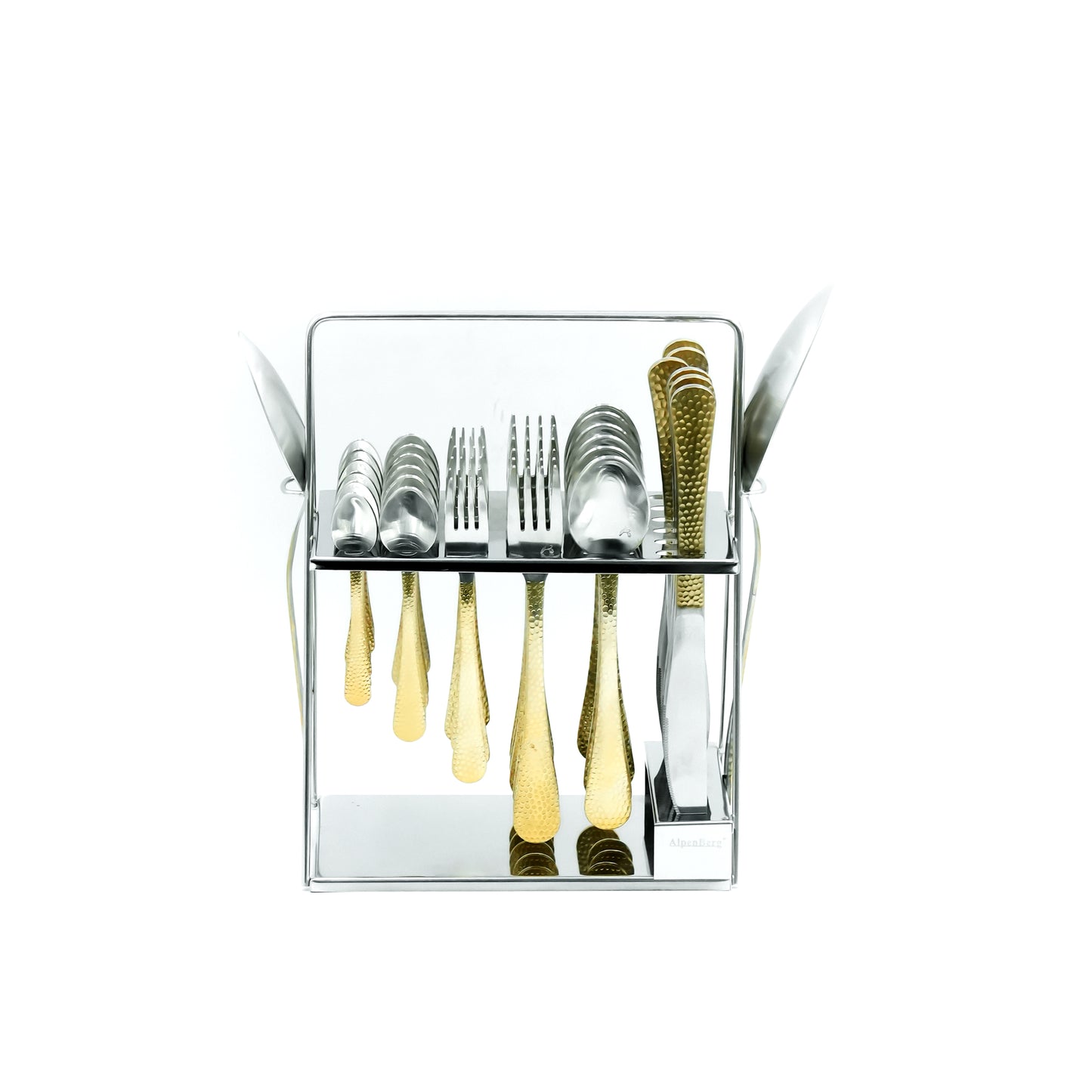 Nn-129 Stainless Steel 38-Piece Cutlery Set with Stand - Silver and Gold, 18 Spoons, 12 Fork, 6 Knives & 2 Serving Spoons