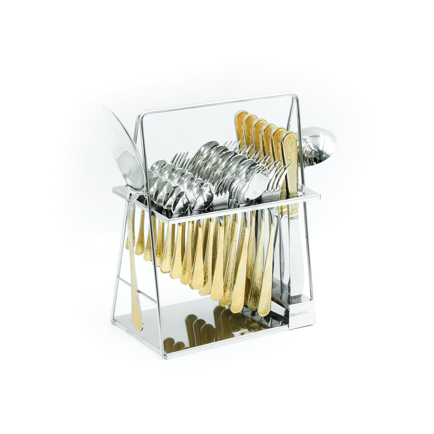 Nn-108 Stainless Steel 38-Piece Cutlery Set with Stand - Silver and Gold, 18 Spoons, 12 Fork, 6 Knives & 2 Serving Spoons