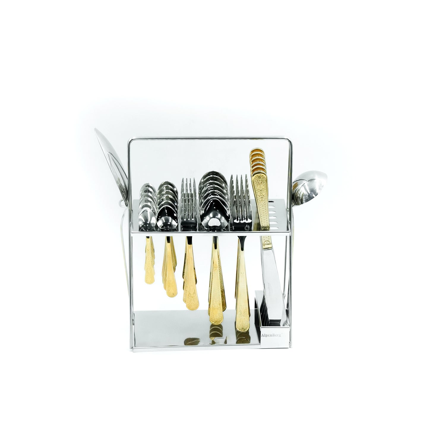 Nn-108 Stainless Steel 38-Piece Cutlery Set with Stand - Silver and Gold, 18 Spoons, 12 Fork, 6 Knives & 2 Serving Spoons