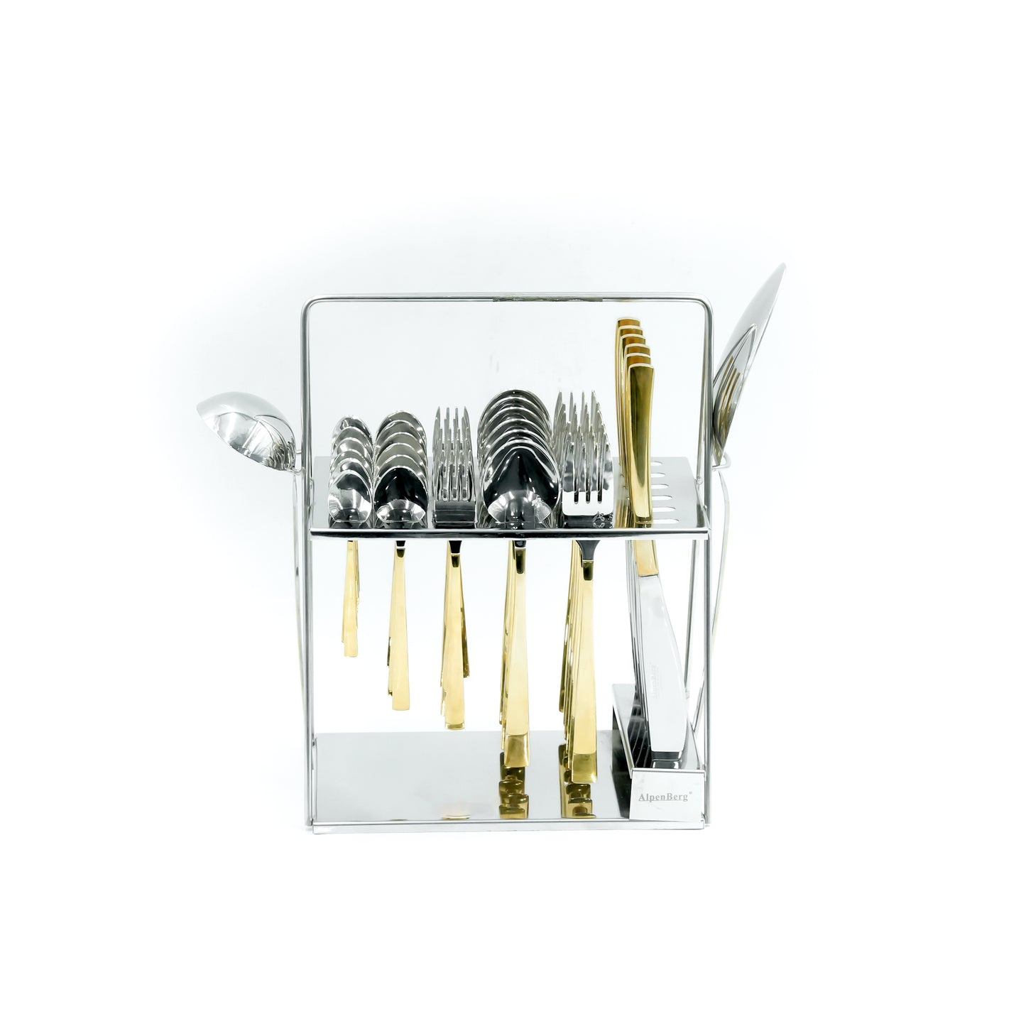 Nn-101 Stainless Steel 38-Piece Cutlery Set with Stand - Silver and Gold, 18 Spoons, 12 Fork, 6 Knives & 2 Serving Spoons