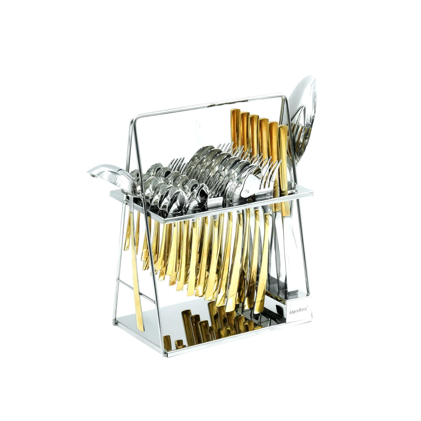 Nn-101 Stainless Steel 38-Piece Cutlery Set with Stand - Silver and Gold, 18 Spoons, 12 Fork, 6 Knives & 2 Serving Spoons