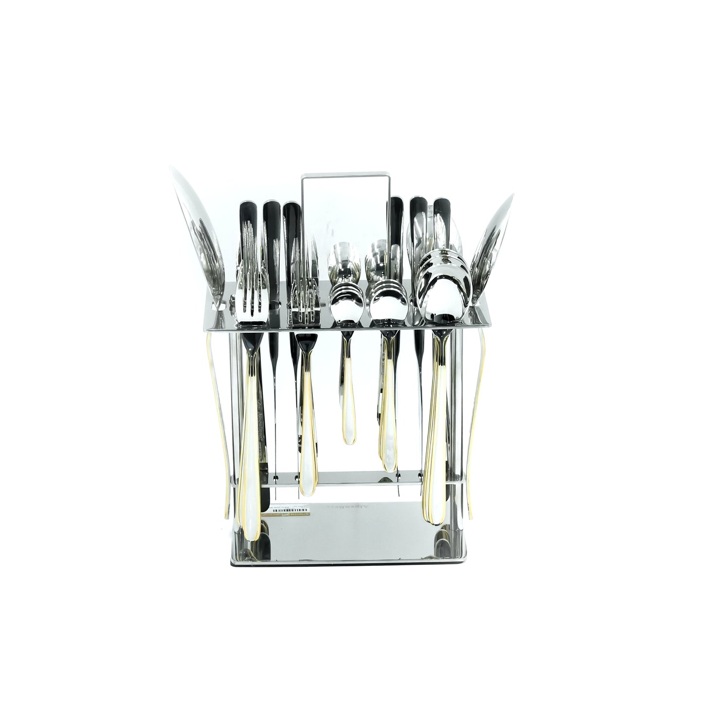 NN-179 Stainless Steel 38-Piece Cutlery Set with Stand - Silver and Gold, 18 Spoons, 12 Fork, 6 Knives & 2 Serving Spoons