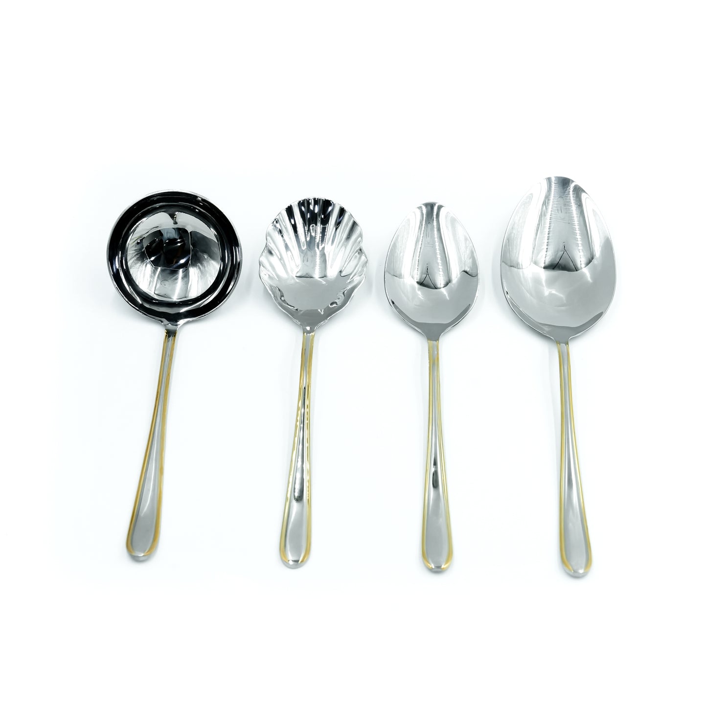 KK-179 Stainless Steel 6-Piece Serving Spoon Set with Stand - Silver and Gold