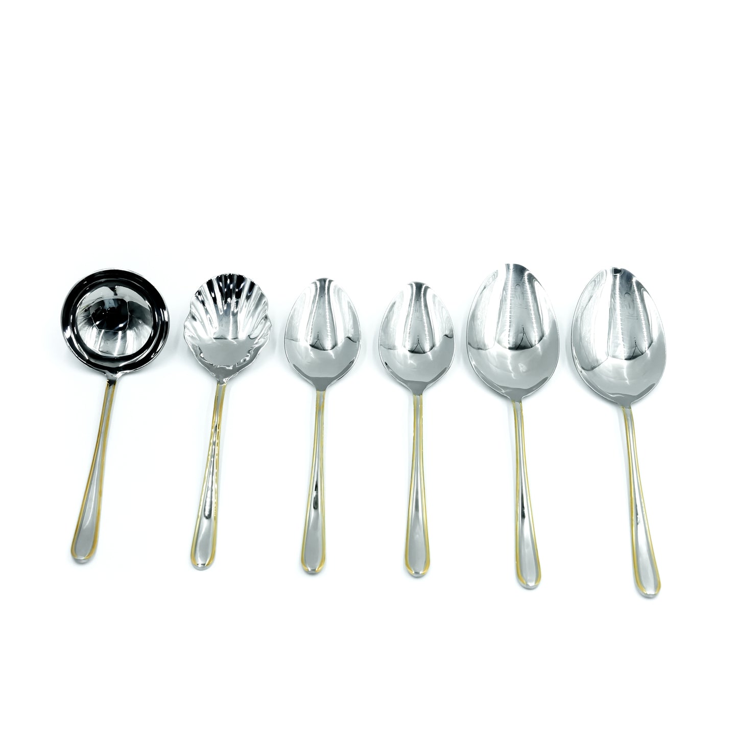 KK-179 Stainless Steel 6-Piece Serving Spoon Set with Stand - Silver and Gold