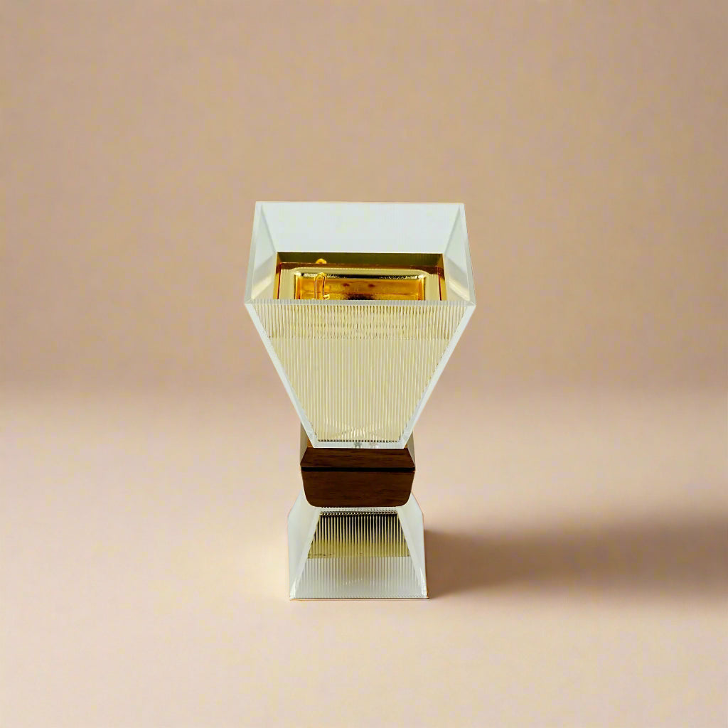 Acrylic Incense Burner – 17 cm (H) – Gold Interior with Wooden Accent – CD-7221