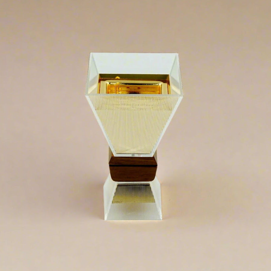 Acrylic Incense Burner – 21 cm (H) – Gold Interior with Wooden Accent – CD-7218