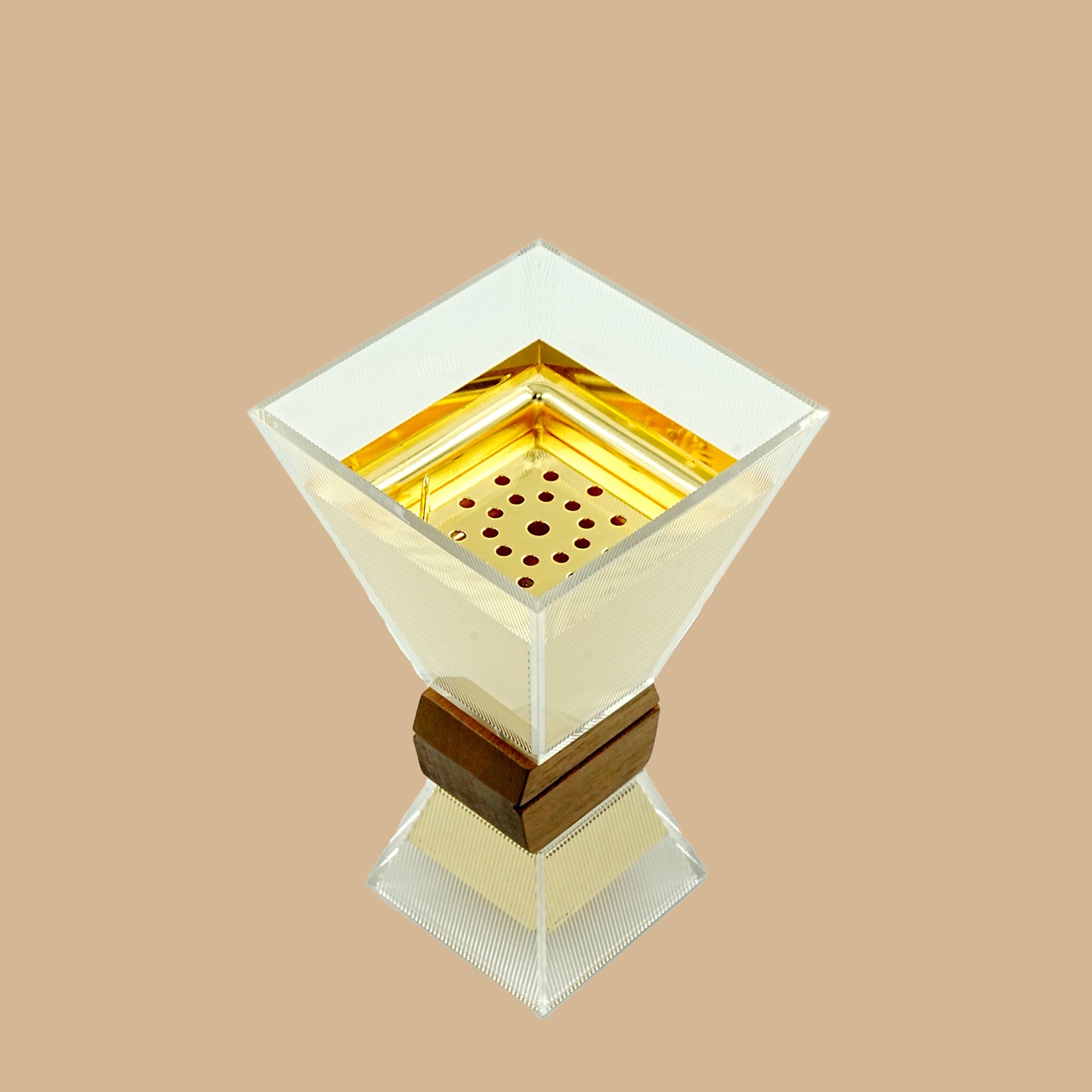 Acrylic Incense Burner – 25 cm (H) – Gold Interior with Wooden Accent – CD-7215