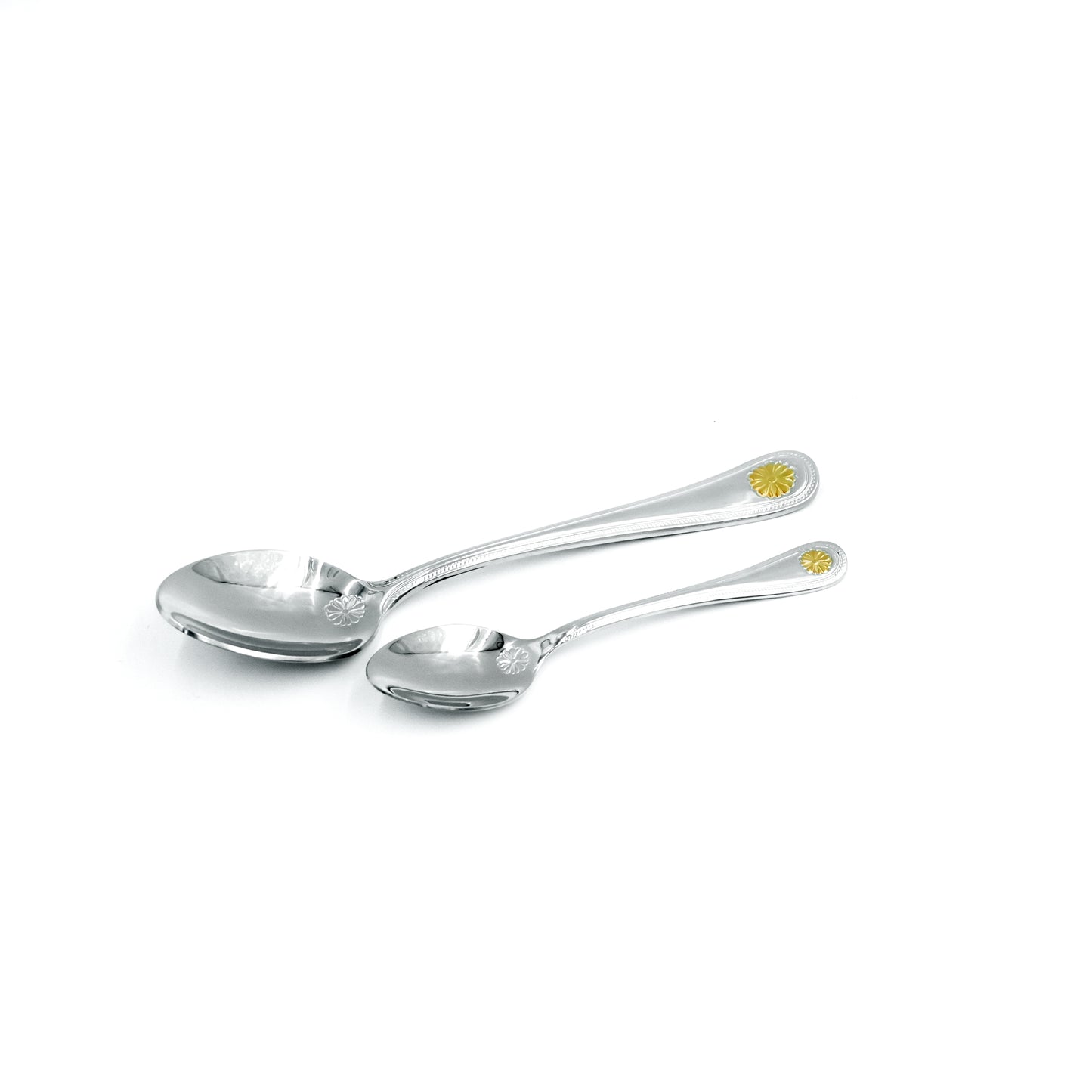 CUT0010360 Stainless Steel 32-Piece Cutlery Set with Stand - Silver and Gold,12 Spoons, 12 Forks, 6 Knives & 2 Serving Spoons