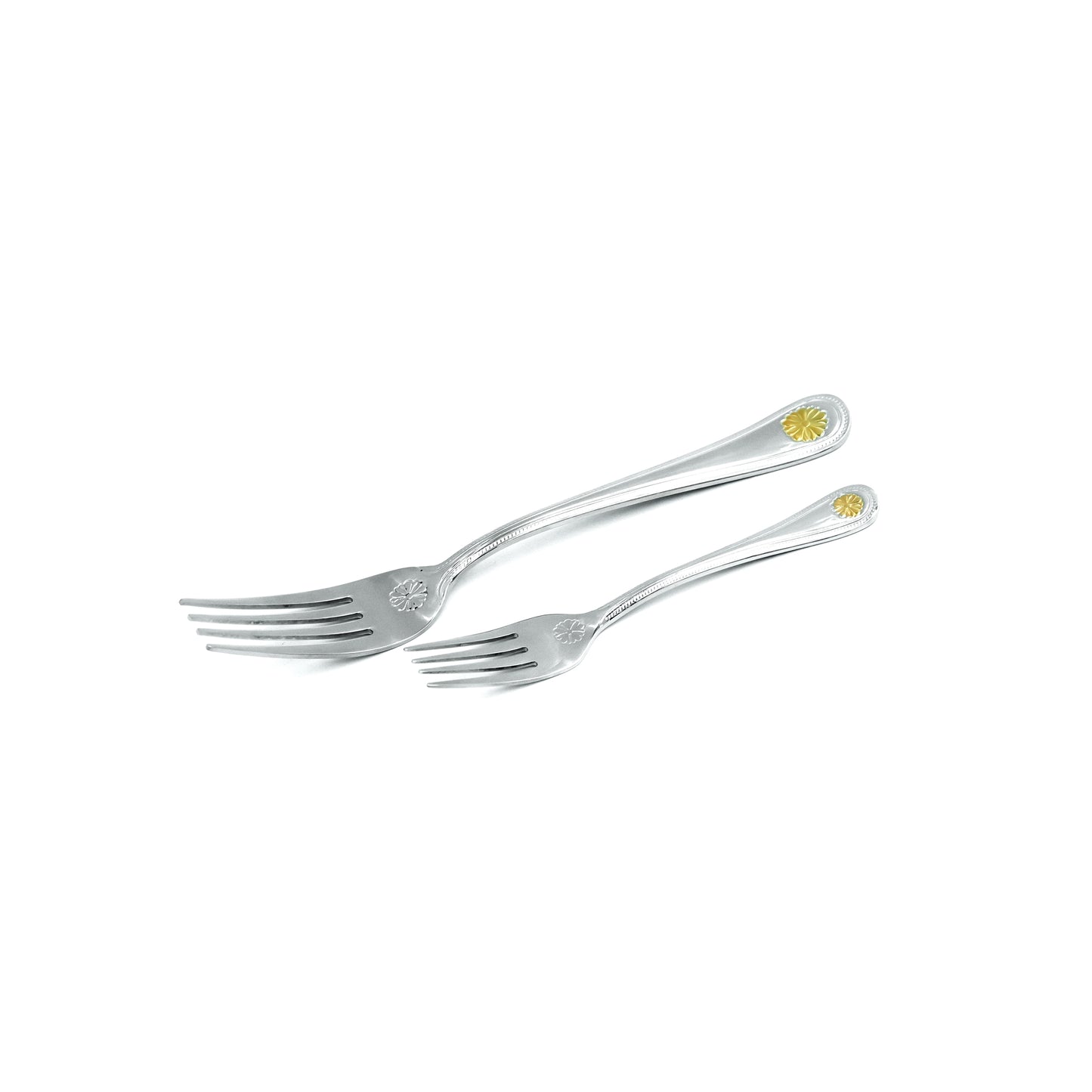 CUT0010360 Stainless Steel 32-Piece Cutlery Set with Stand - Silver and Gold,12 Spoons, 12 Forks, 6 Knives & 2 Serving Spoons