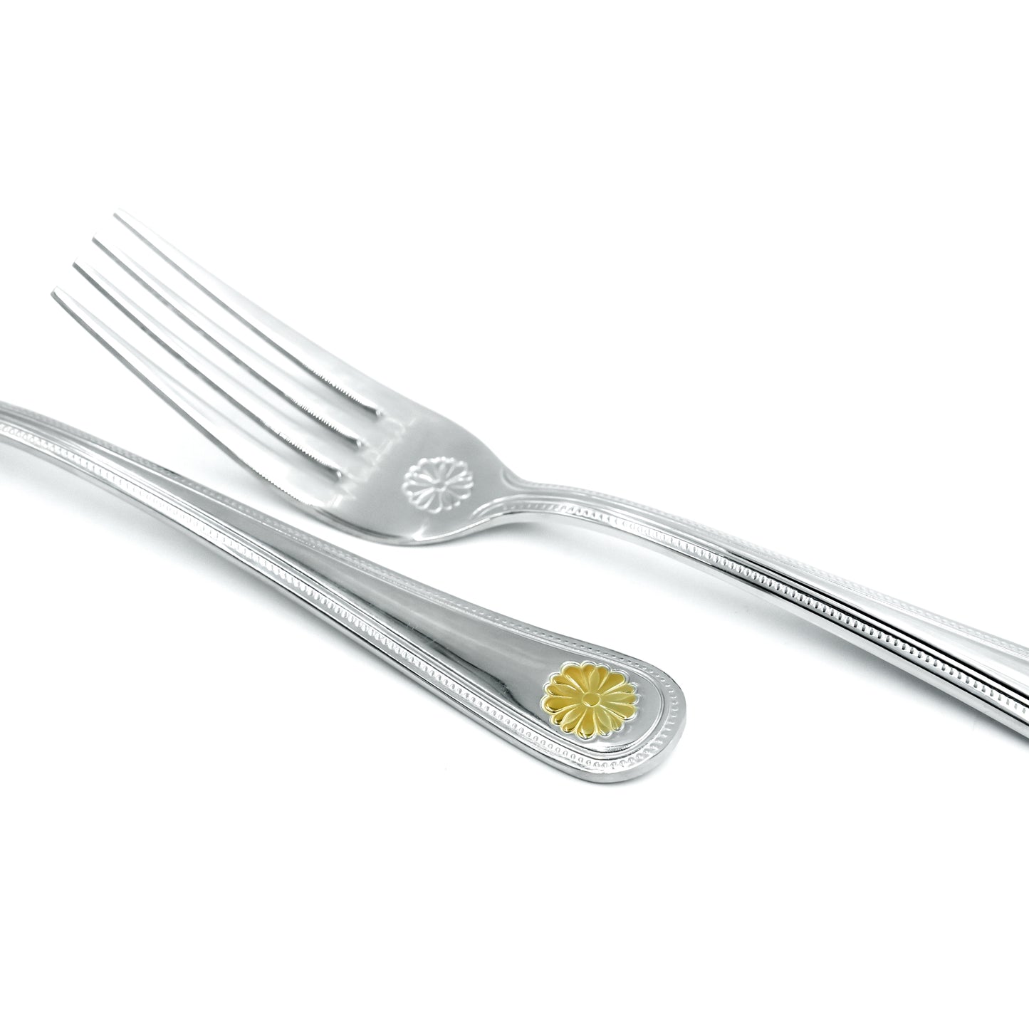 CUT0010360 Stainless Steel 32-Piece Cutlery Set with Stand - Silver and Gold,12 Spoons, 12 Forks, 6 Knives & 2 Serving Spoons