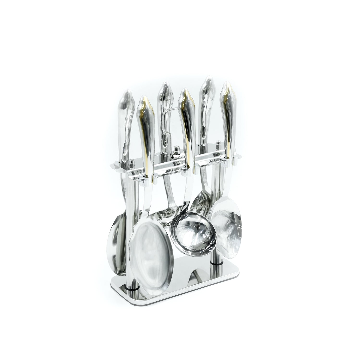 CUT1620087 Stainless Steel 7-Piece Kitchen Tool Set with Stand – Silver and Gold