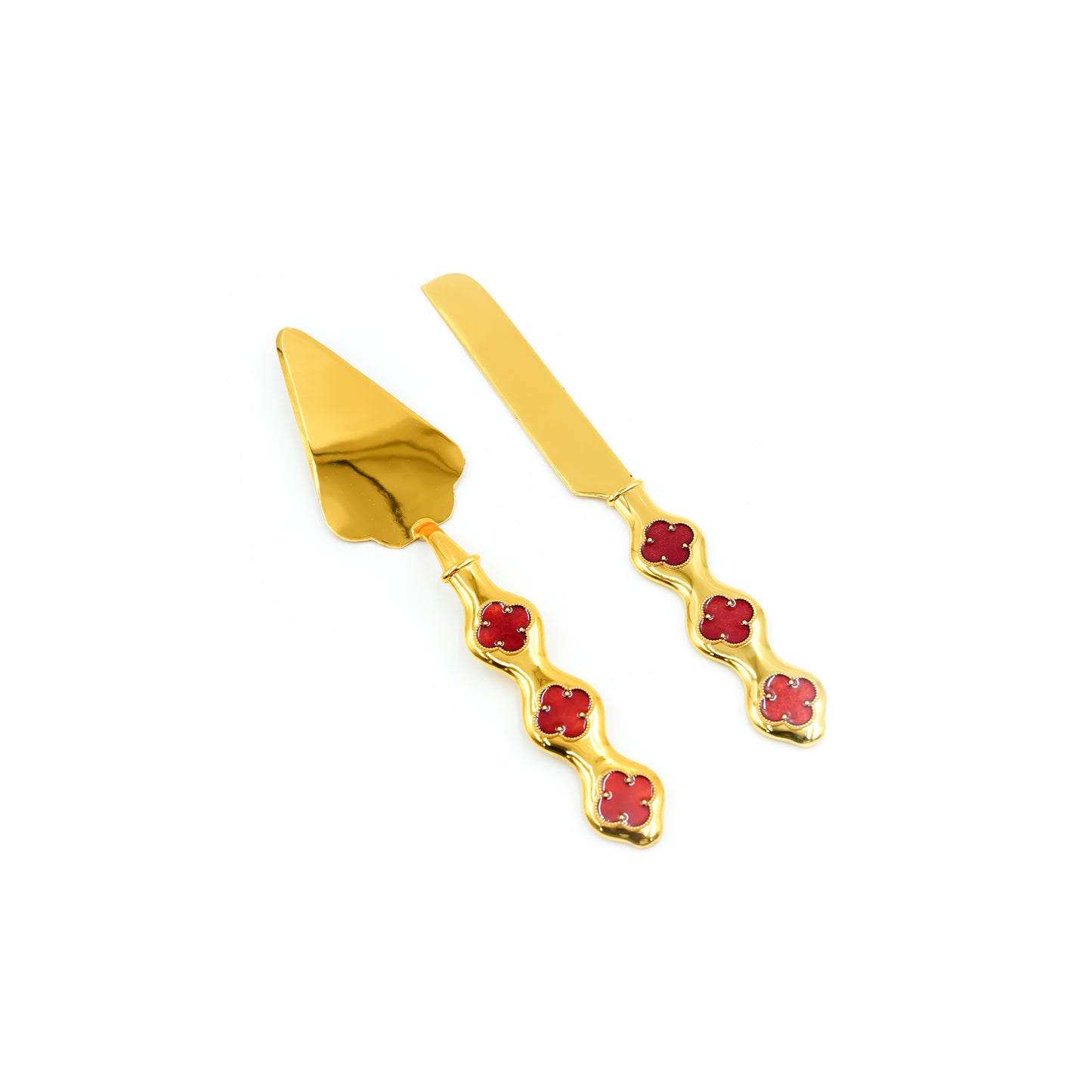 AMG-TW-2182E Stainless 2-Piece Cake Serving Set – Gold Decorative Knife and Server, 29cm