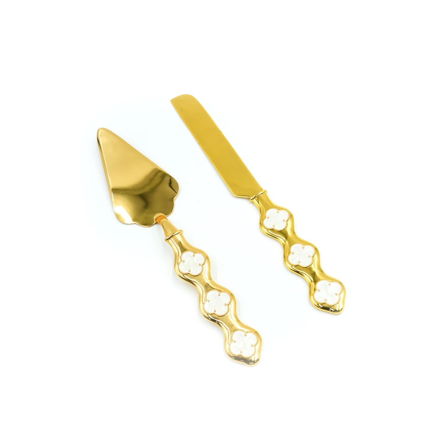 AMG-TW-2182E Stainless 2-Piece Cake Serving Set – Gold Decorative Knife and Server, 29cm