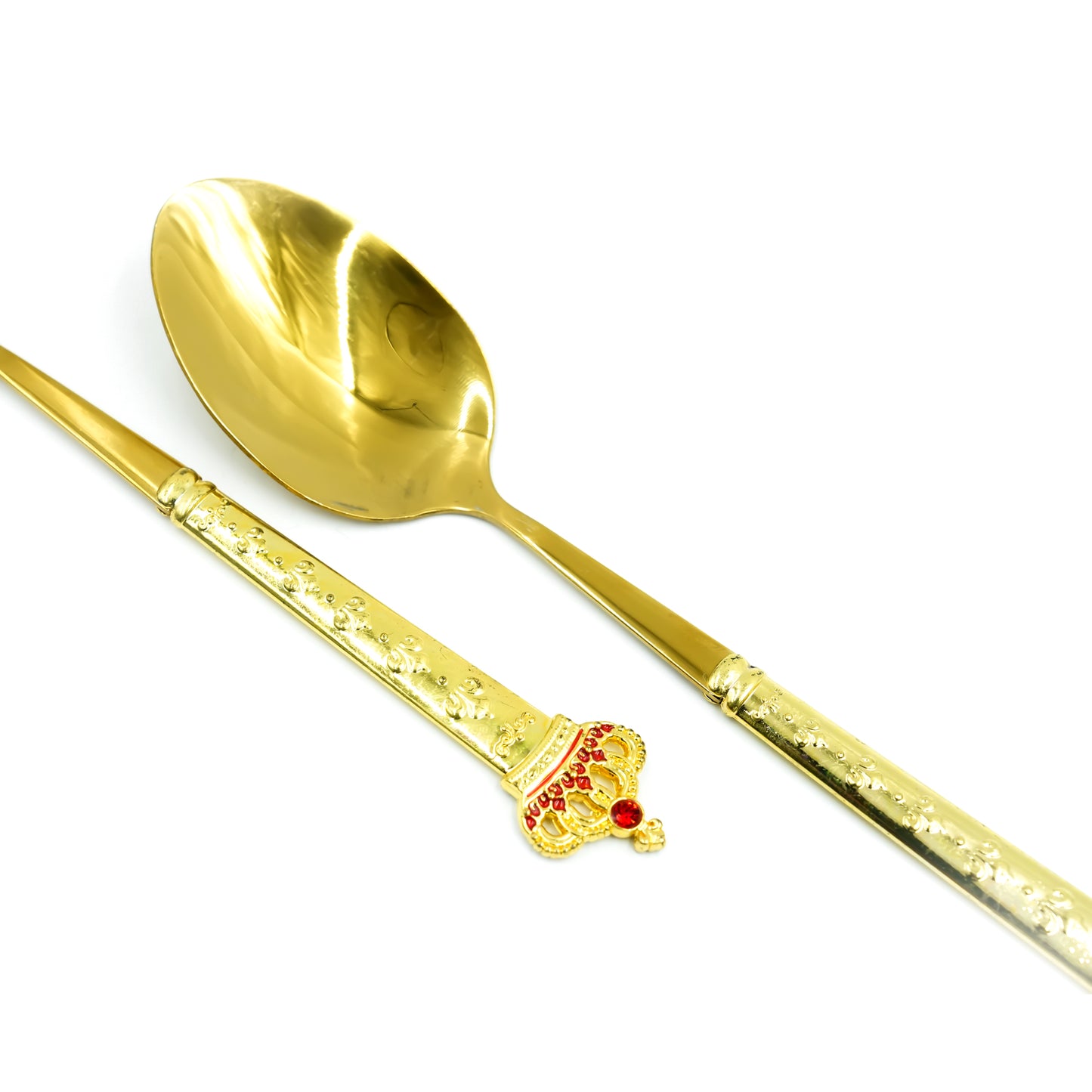 IE-52527 Stainless Steel 4-Piece Spoon Set – Gold with Decorative Handle, 19cm