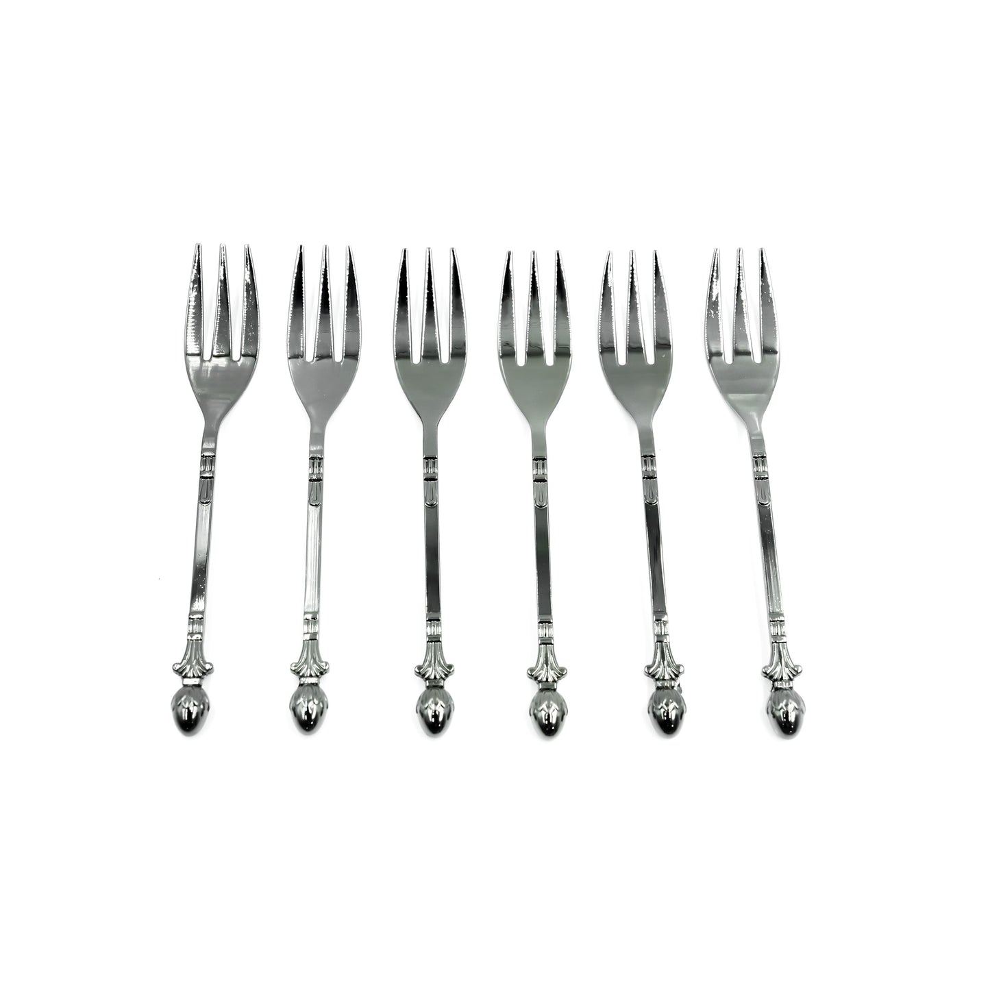CD-7160 Stainless Steel 6-Piece Fork Set – Black with Decorative Handle, 13cm